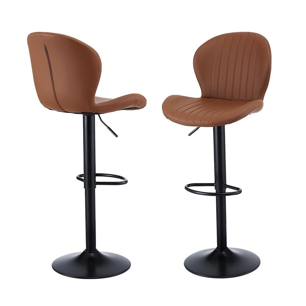 2x Bar Stools Kitchen Swivel Gas Lift Counter Chair Shell Leather Brown - Furniture > Bar Stools & Chairs > Table & Bar Stools - Rivercity House & Home Co. (ABN 18 642 972 209) - Affordable Modern Furniture Australia
