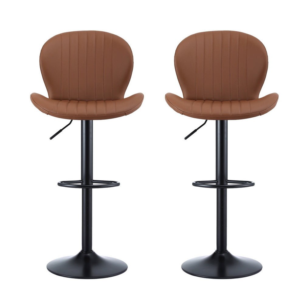 2x Bar Stools Kitchen Swivel Gas Lift Counter Chair Shell Leather Brown - Furniture > Bar Stools & Chairs > Table & Bar Stools - Rivercity House & Home Co. (ABN 18 642 972 209) - Affordable Modern Furniture Australia