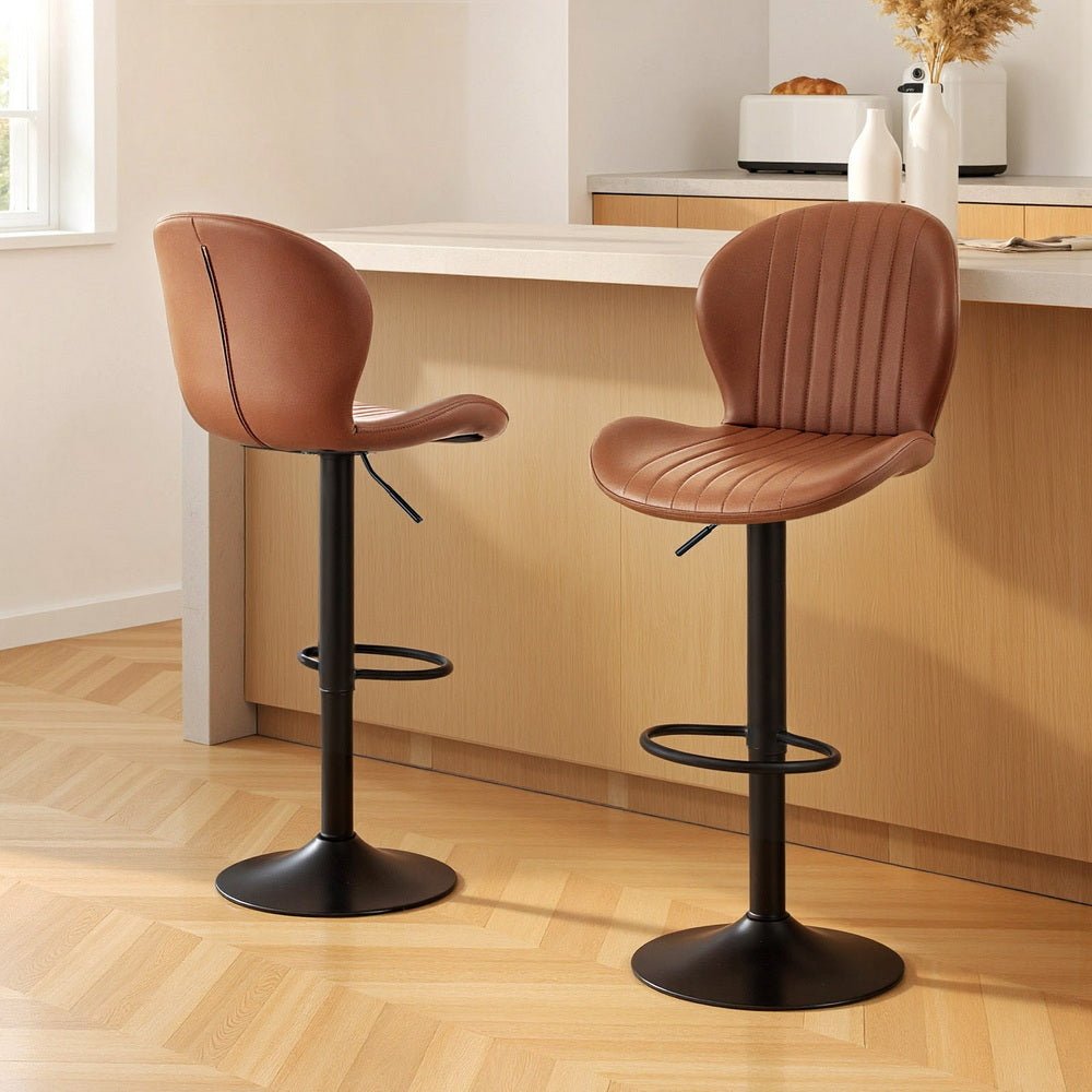 2x Bar Stools Kitchen Swivel Gas Lift Counter Chair Shell Leather Brown - Furniture > Bar Stools & Chairs > Table & Bar Stools - Rivercity House & Home Co. (ABN 18 642 972 209) - Affordable Modern Furniture Australia