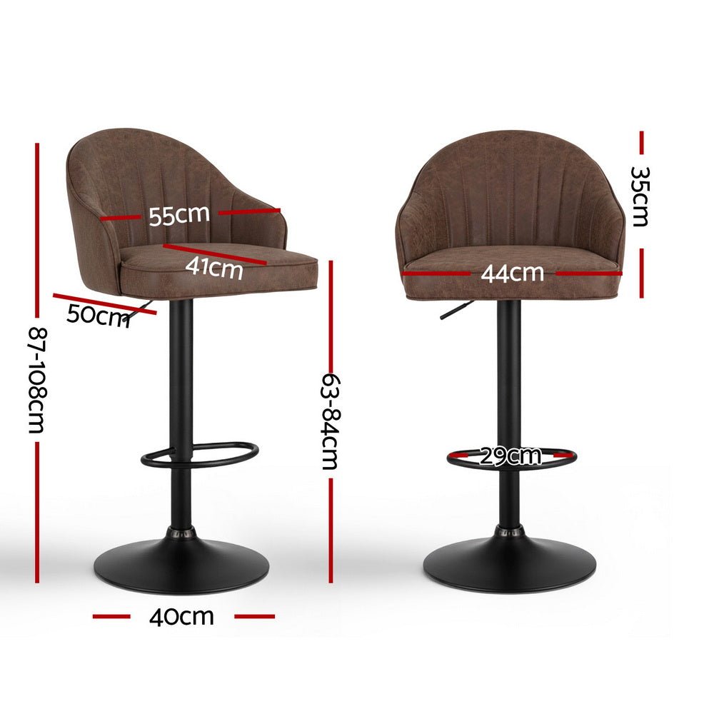 2x Bar Stools Kitchen Swivel Gas Lift Counter Chair Shell Leather Brown - Furniture > Bar Stools & Chairs > Table & Bar Stools - Rivercity House & Home Co. (ABN 18 642 972 209) - Affordable Modern Furniture Australia