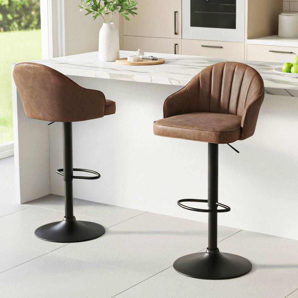 2x Bar Stools Kitchen Swivel Gas Lift Counter Chair Shell Leather Brown - Furniture > Bar Stools & Chairs > Table & Bar Stools - Rivercity House & Home Co. (ABN 18 642 972 209) - Affordable Modern Furniture Australia