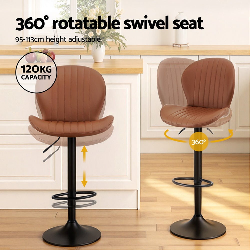 2x Bar Stools Kitchen Swivel Gas Lift Counter Chair Shell Leather Brown - Furniture > Bar Stools & Chairs > Table & Bar Stools - Rivercity House & Home Co. (ABN 18 642 972 209) - Affordable Modern Furniture Australia