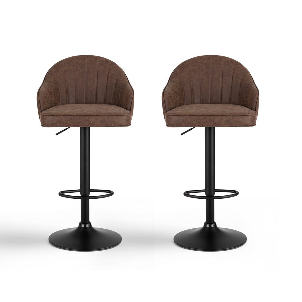 2x Bar Stools Kitchen Swivel Gas Lift Counter Chair Shell Leather Brown - Furniture > Bar Stools & Chairs > Table & Bar Stools - Rivercity House & Home Co. (ABN 18 642 972 209) - Affordable Modern Furniture Australia