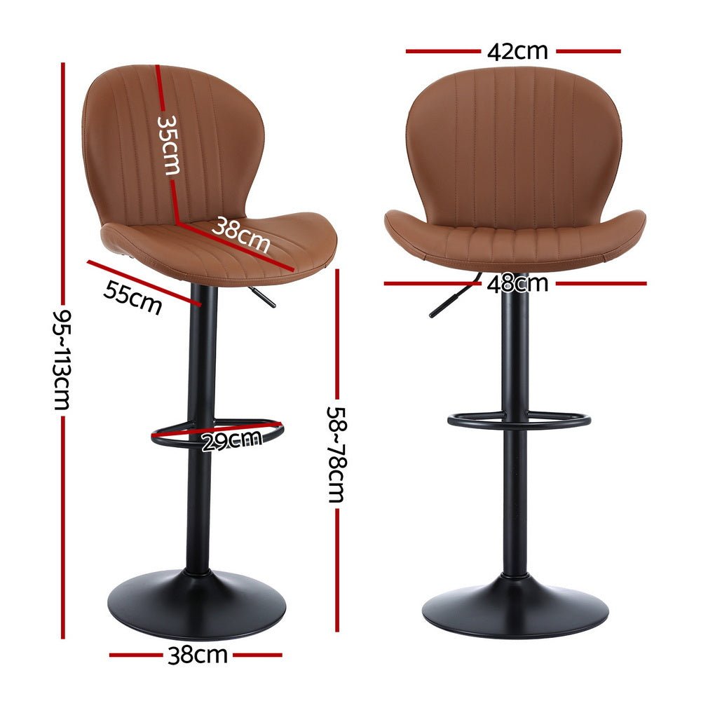 2x Bar Stools Kitchen Swivel Gas Lift Counter Chair Shell Leather Brown - Furniture > Bar Stools & Chairs > Table & Bar Stools - Rivercity House & Home Co. (ABN 18 642 972 209) - Affordable Modern Furniture Australia