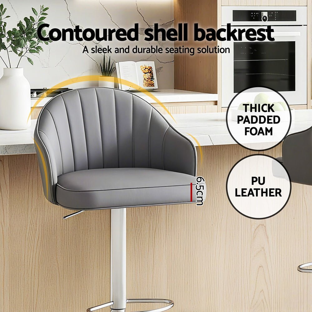 2x Bar Stools Kitchen Swivel Gas Lift Counter Chair Shell Leather Grey - Furniture > Bar Stools & Chairs > Table & Bar Stools - Rivercity House & Home Co. (ABN 18 642 972 209) - Affordable Modern Furniture Australia