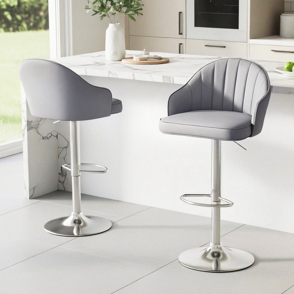 2x Bar Stools Kitchen Swivel Gas Lift Counter Chair Shell Leather Grey - Furniture > Bar Stools & Chairs > Table & Bar Stools - Rivercity House & Home Co. (ABN 18 642 972 209) - Affordable Modern Furniture Australia