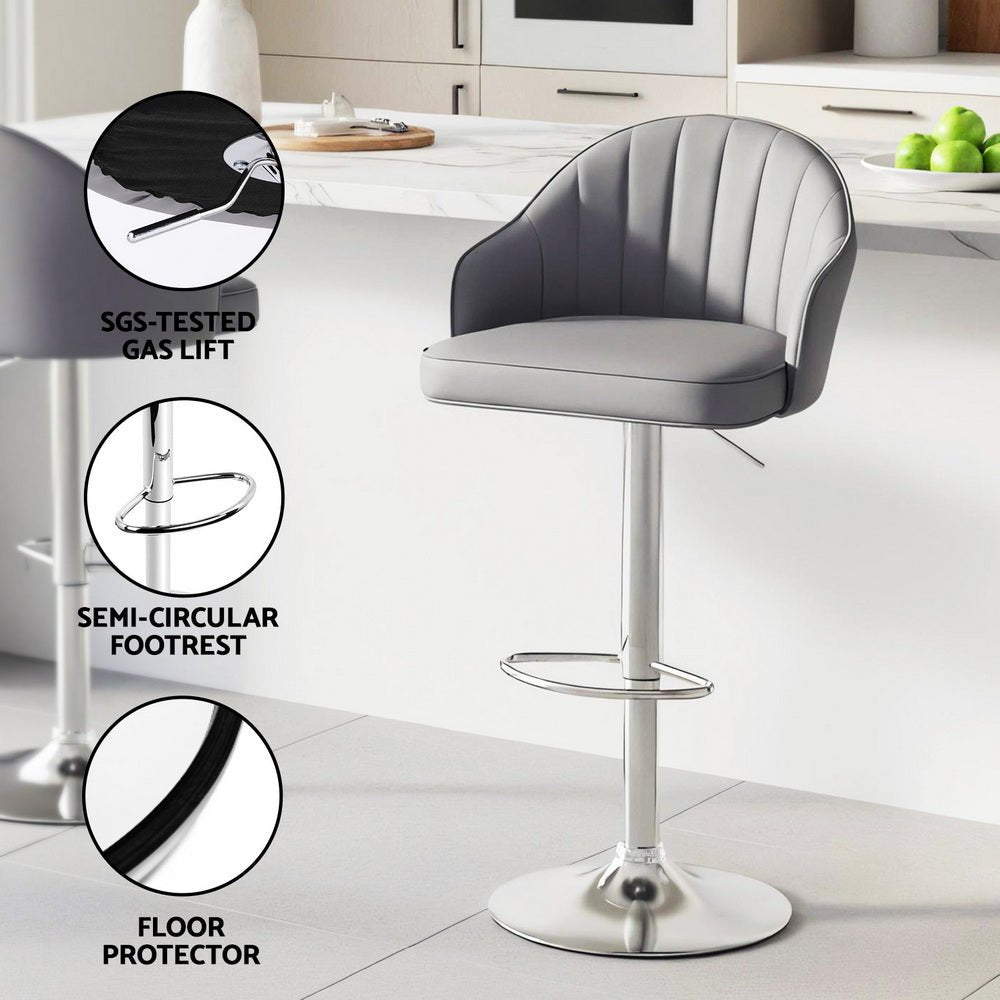 2x Bar Stools Kitchen Swivel Gas Lift Counter Chair Shell Leather Grey - Furniture > Bar Stools & Chairs > Table & Bar Stools - Rivercity House & Home Co. (ABN 18 642 972 209) - Affordable Modern Furniture Australia