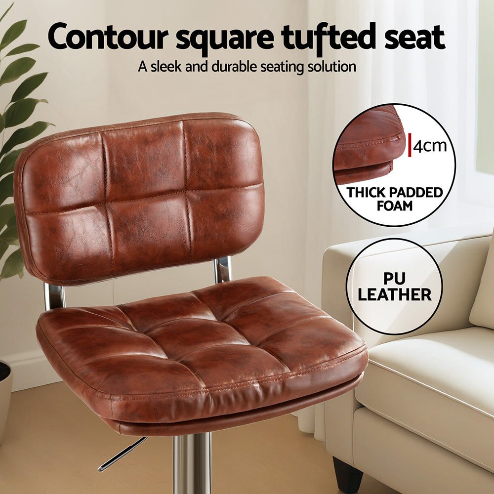 2x Bar Stools Kitchen Swivel Gas Lift Counter Chair Tuft PU Leather Brown - Furniture > Bar Stools & Chairs > Table & Bar Stools - Rivercity House & Home Co. (ABN 18 642 972 209) - Affordable Modern Furniture Australia