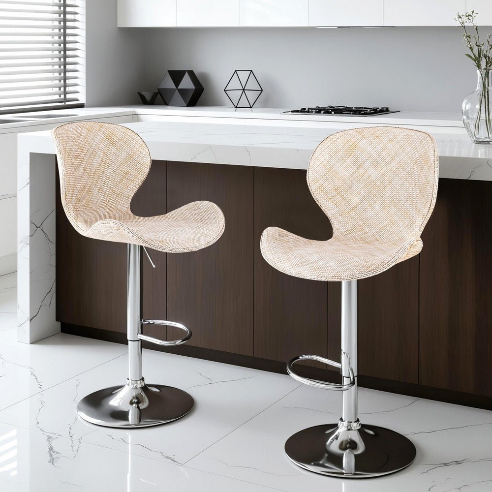 2x Bar Stools Kitchen Swivel Gas Lift Counter Chair Wing PE Rattan Beige - Furniture > Bar Stools & Chairs > Table & Bar Stools - Rivercity House & Home Co. (ABN 18 642 972 209) - Affordable Modern Furniture Australia