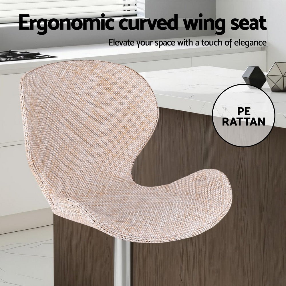 2x Bar Stools Kitchen Swivel Gas Lift Counter Chair Wing PE Rattan Beige - Furniture > Bar Stools & Chairs > Table & Bar Stools - Rivercity House & Home Co. (ABN 18 642 972 209) - Affordable Modern Furniture Australia