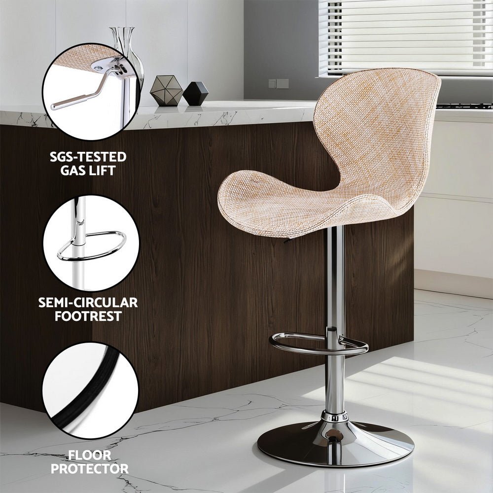 2x Bar Stools Kitchen Swivel Gas Lift Counter Chair Wing PE Rattan Beige - Furniture > Bar Stools & Chairs > Table & Bar Stools - Rivercity House & Home Co. (ABN 18 642 972 209) - Affordable Modern Furniture Australia