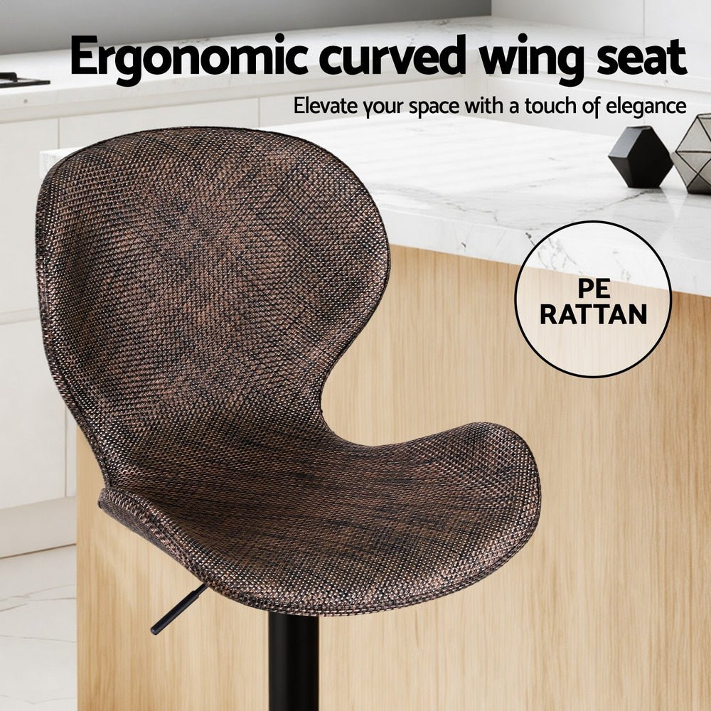 2x Bar Stools Kitchen Swivel Gas Lift Counter Chair Wing PE Rattan Brown - Furniture > Bar Stools & Chairs > Table & Bar Stools - Rivercity House & Home Co. (ABN 18 642 972 209) - Affordable Modern Furniture Australia