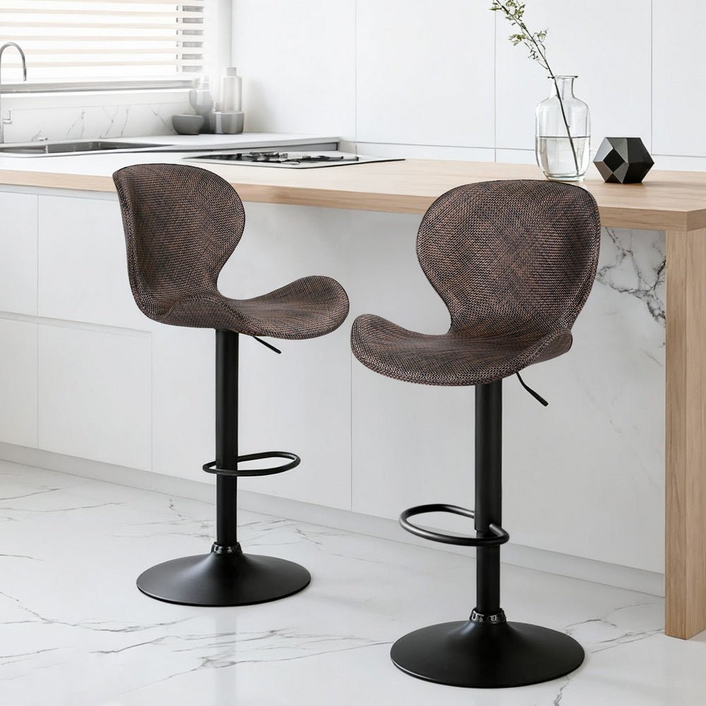 2x Bar Stools Kitchen Swivel Gas Lift Counter Chair Wing PE Rattan Brown - Furniture > Bar Stools & Chairs > Table & Bar Stools - Rivercity House & Home Co. (ABN 18 642 972 209) - Affordable Modern Furniture Australia