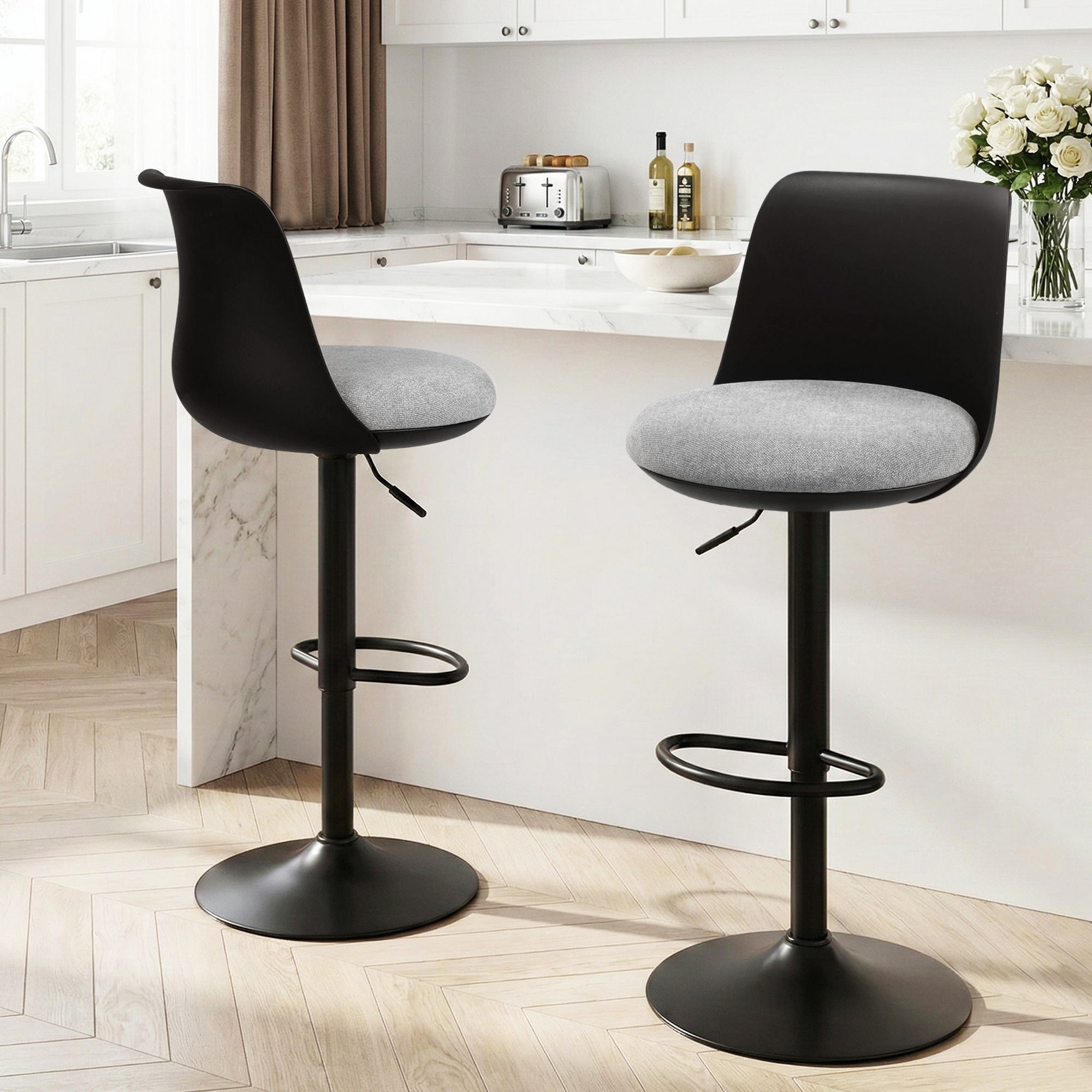 2x Bar Stools Kitchen Swivel Gas Lift Counter Dining Chair Curved Black - Furniture > Bar Stools & Chairs > Table & Bar Stools - Rivercity House & Home Co. (ABN 18 642 972 209) - Affordable Modern Furniture Australia