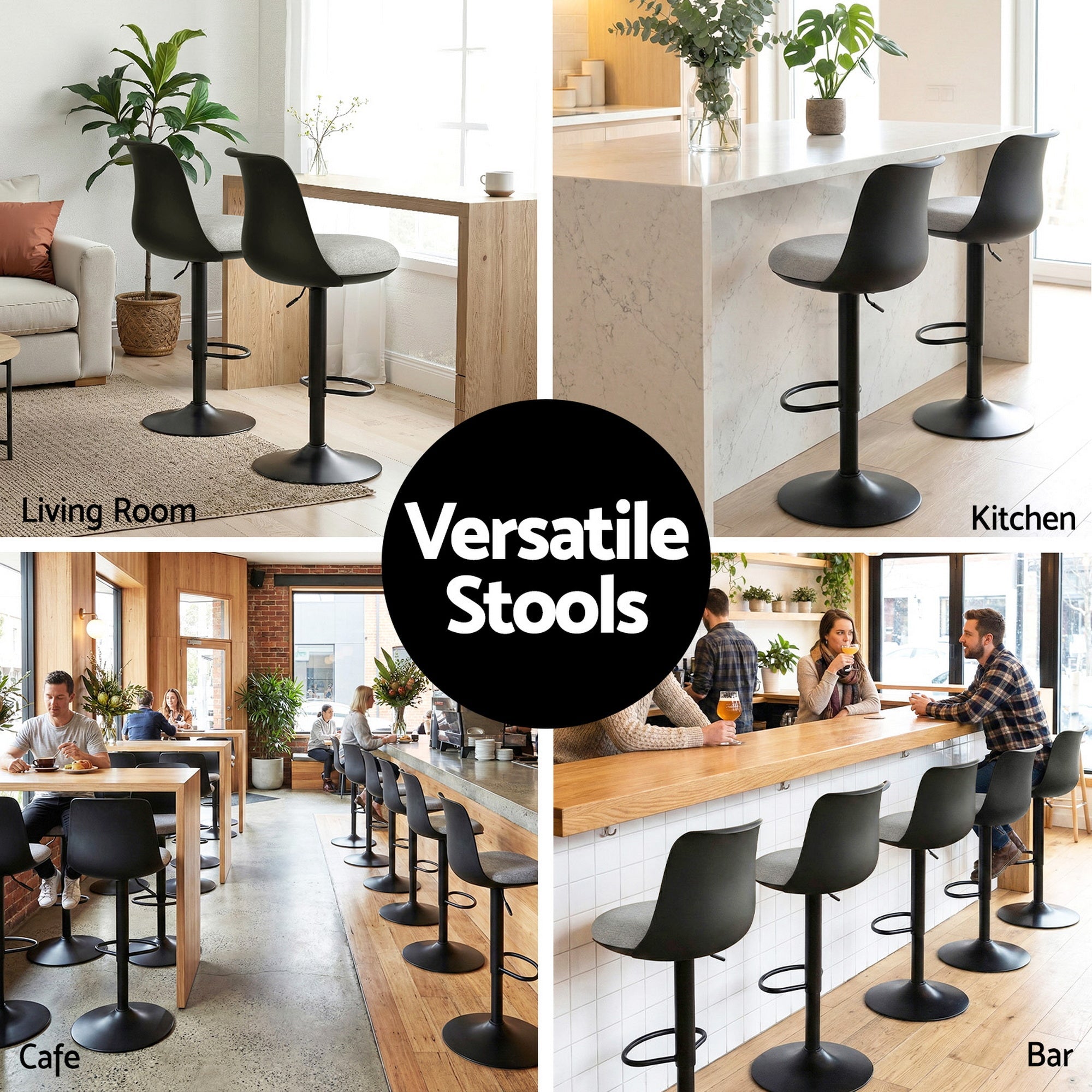 2x Bar Stools Kitchen Swivel Gas Lift Counter Dining Chair Curved Black - Furniture > Bar Stools & Chairs > Table & Bar Stools - Rivercity House & Home Co. (ABN 18 642 972 209) - Affordable Modern Furniture Australia