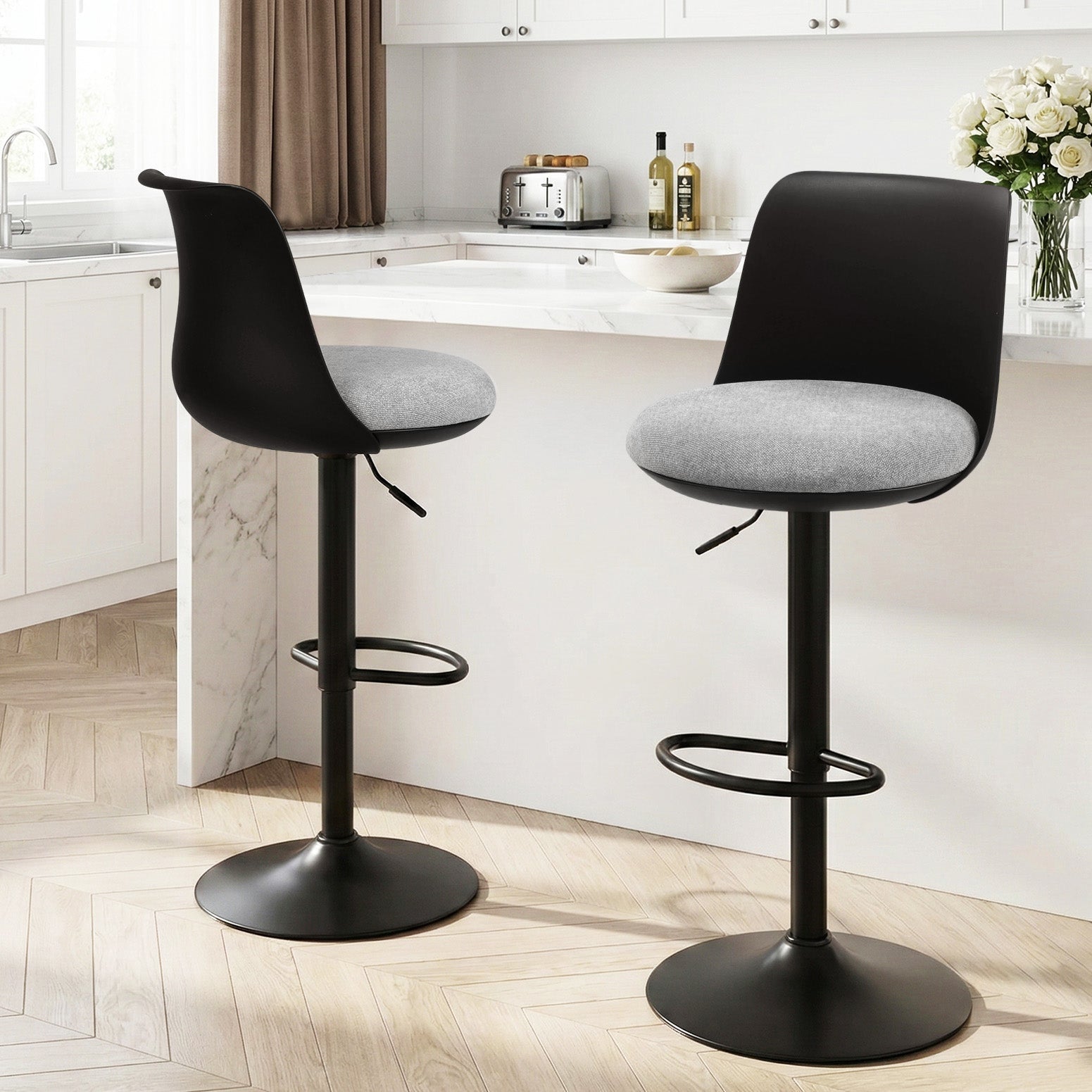 2x Bar Stools Kitchen Swivel Gas Lift Counter Dining Chair Curved Black - Furniture > Bar Stools & Chairs > Table & Bar Stools - Rivercity House & Home Co. (ABN 18 642 972 209) - Affordable Modern Furniture Australia