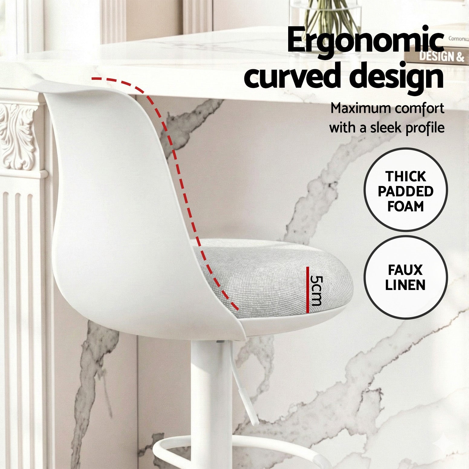 2x Bar Stools Kitchen Swivel Gas Lift Counter Dining Chair Curved White - Furniture > Bar Stools & Chairs > Table & Bar Stools - Rivercity House & Home Co. (ABN 18 642 972 209) - Affordable Modern Furniture Australia