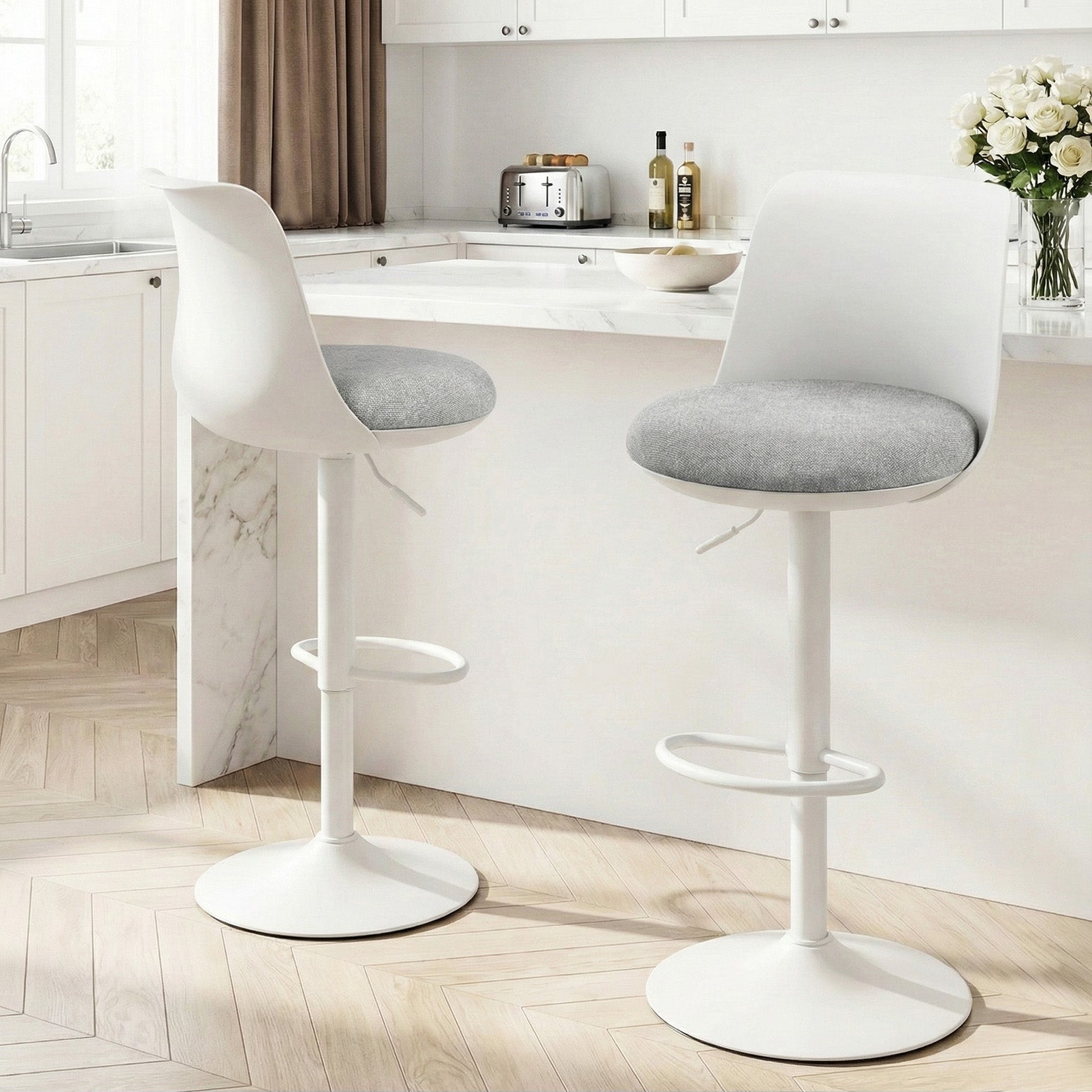 2x Bar Stools Kitchen Swivel Gas Lift Counter Dining Chair Curved White - Furniture > Bar Stools & Chairs > Table & Bar Stools - Rivercity House & Home Co. (ABN 18 642 972 209) - Affordable Modern Furniture Australia