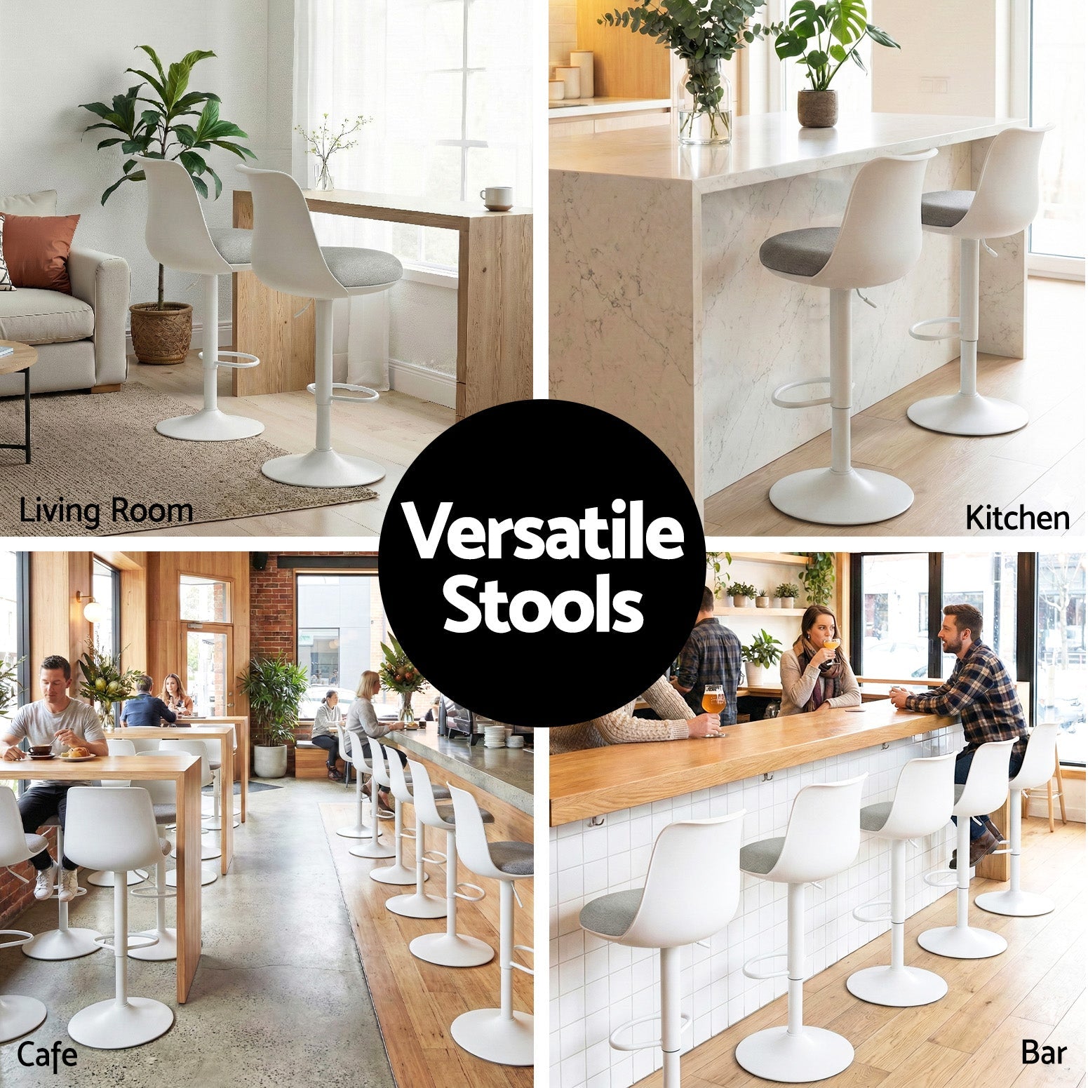 2x Bar Stools Kitchen Swivel Gas Lift Counter Dining Chair Curved White - Furniture > Bar Stools & Chairs > Table & Bar Stools - Rivercity House & Home Co. (ABN 18 642 972 209) - Affordable Modern Furniture Australia