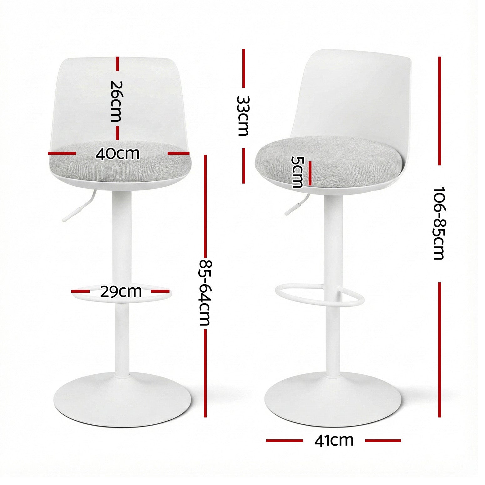 2x Bar Stools Kitchen Swivel Gas Lift Counter Dining Chair Curved White - Furniture > Bar Stools & Chairs > Table & Bar Stools - Rivercity House & Home Co. (ABN 18 642 972 209) - Affordable Modern Furniture Australia