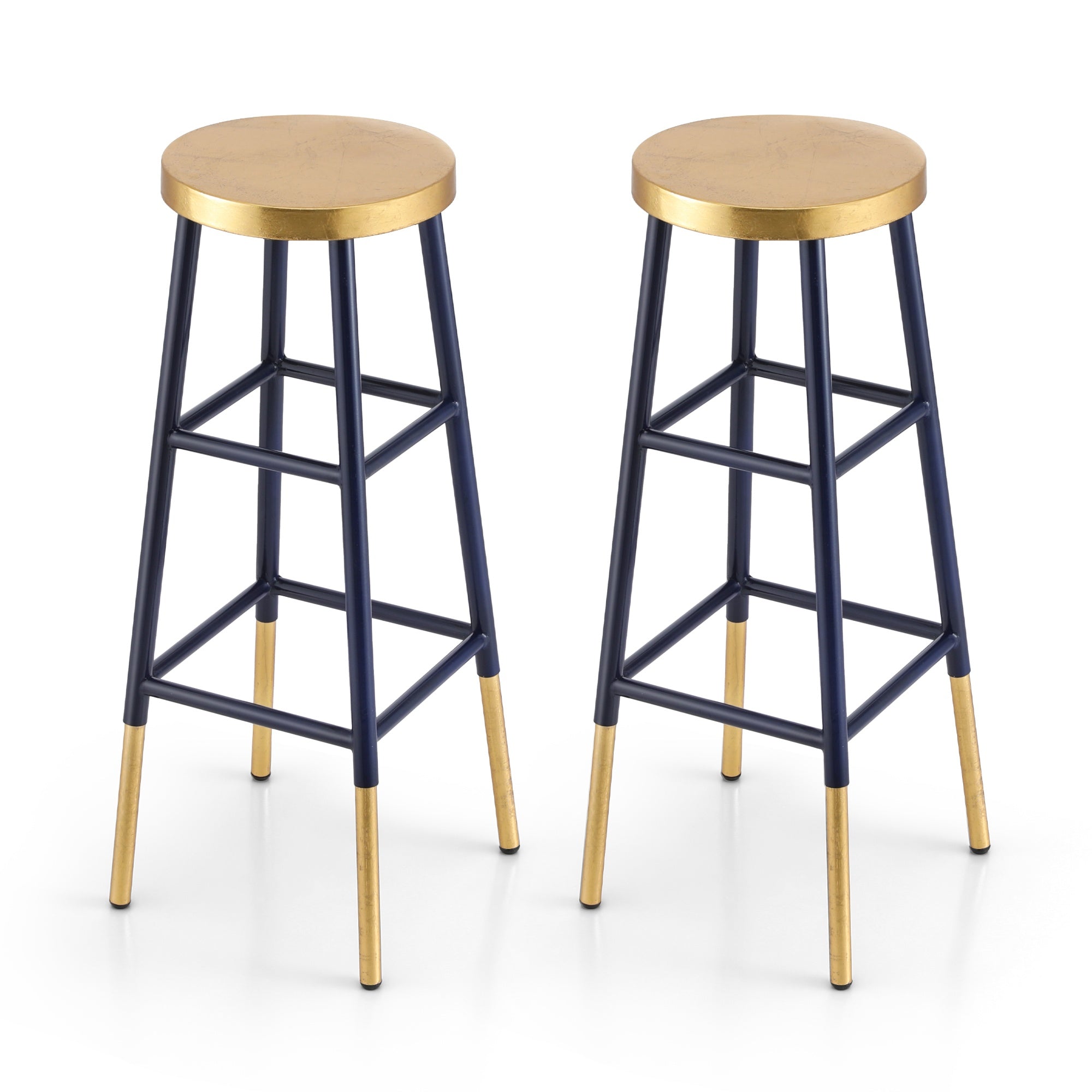2x Bar Stools Metal Gold Navy - Furniture > Bar Stools & Chairs > Table & Bar Stools - Rivercity House & Home Co. (ABN 18 642 972 209) - Affordable Modern Furniture Australia