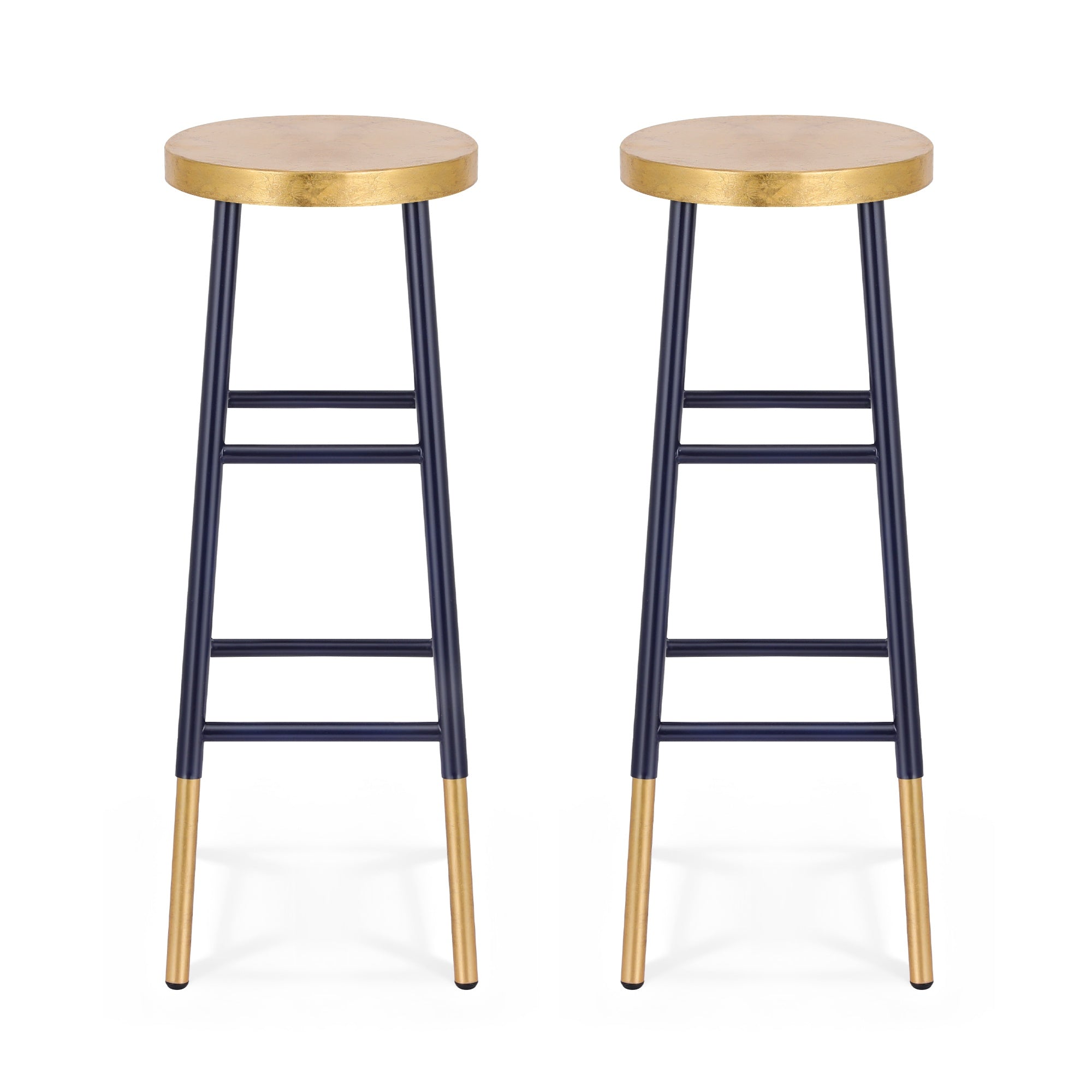 2x Bar Stools Metal Gold Navy - Furniture > Bar Stools & Chairs > Table & Bar Stools - Rivercity House & Home Co. (ABN 18 642 972 209) - Affordable Modern Furniture Australia