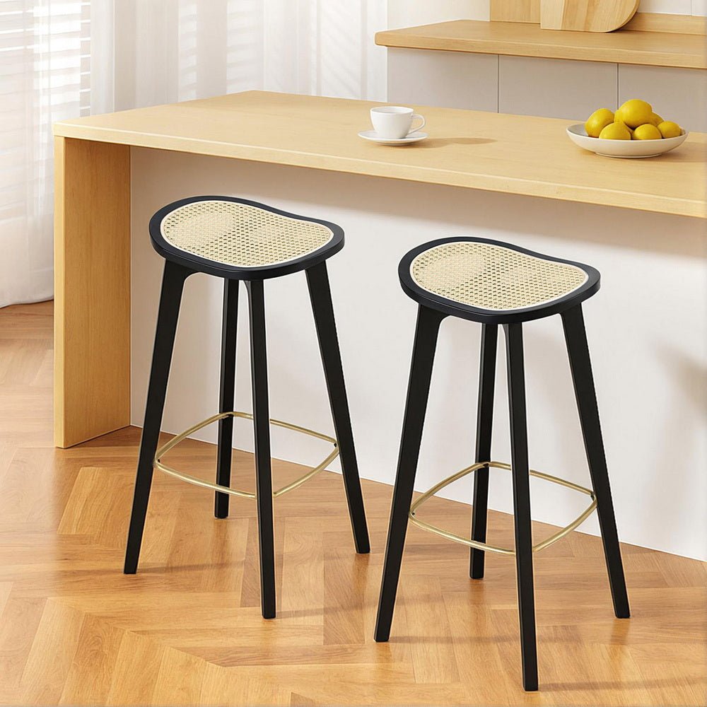 2x Bar Stools Rattan Counter Kitchen Dinning Chair Bamboo Saddle Black - Furniture > Bar Stools & Chairs > Table & Bar Stools - Rivercity House & Home Co. (ABN 18 642 972 209) - Affordable Modern Furniture Australia