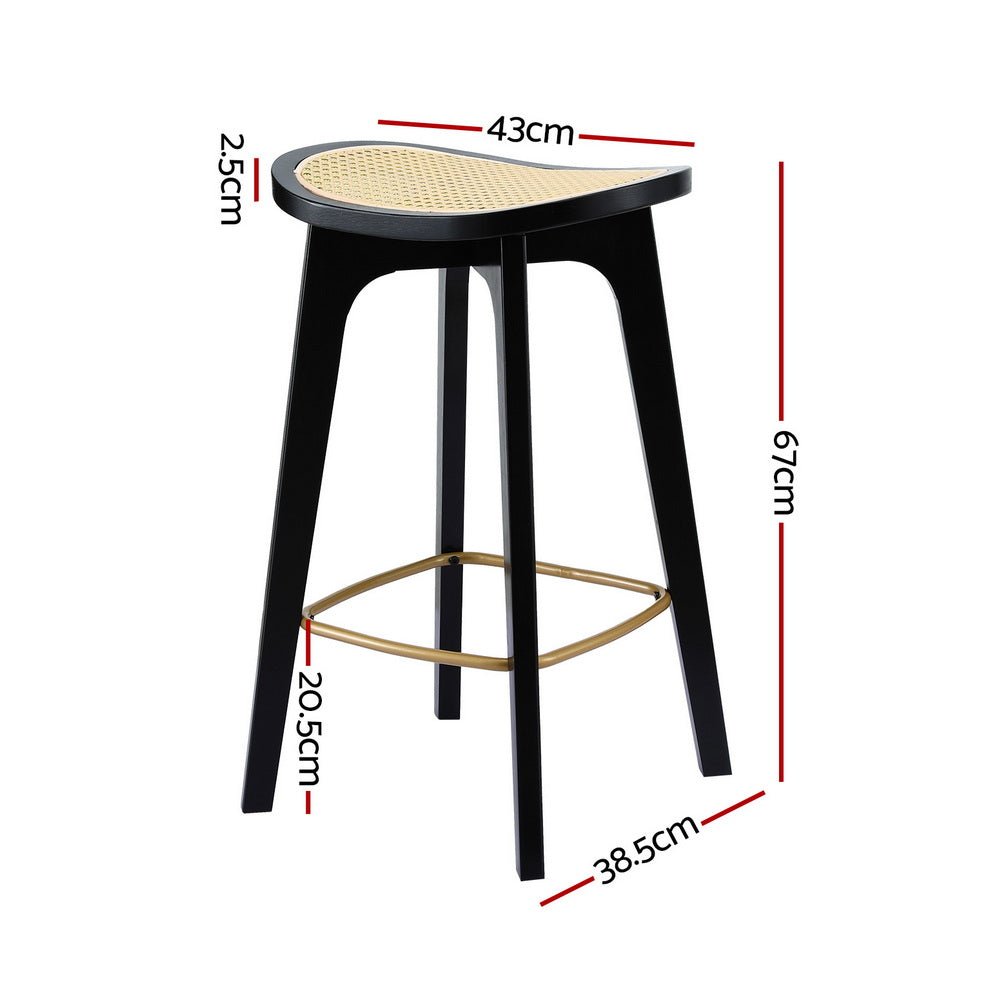 2x Bar Stools Rattan Counter Kitchen Dinning Chair Bamboo Saddle Black - Furniture > Bar Stools & Chairs > Table & Bar Stools - Rivercity House & Home Co. (ABN 18 642 972 209) - Affordable Modern Furniture Australia