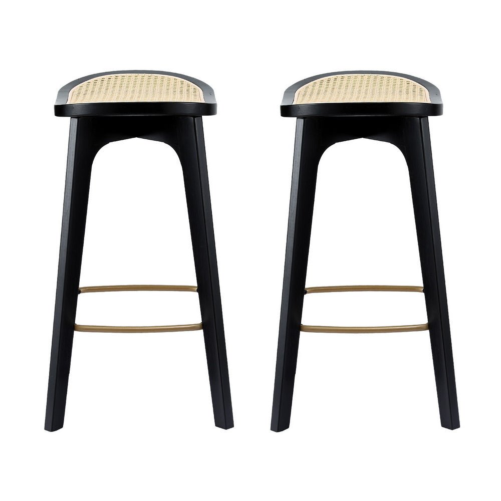 2x Bar Stools Rattan Counter Kitchen Dinning Chair Bamboo Saddle Black - Furniture > Bar Stools & Chairs > Table & Bar Stools - Rivercity House & Home Co. (ABN 18 642 972 209) - Affordable Modern Furniture Australia