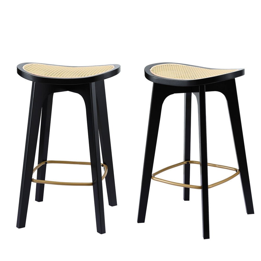 2x Bar Stools Rattan Counter Kitchen Dinning Chair Bamboo Saddle Black - Furniture > Bar Stools & Chairs > Table & Bar Stools - Rivercity House & Home Co. (ABN 18 642 972 209) - Affordable Modern Furniture Australia