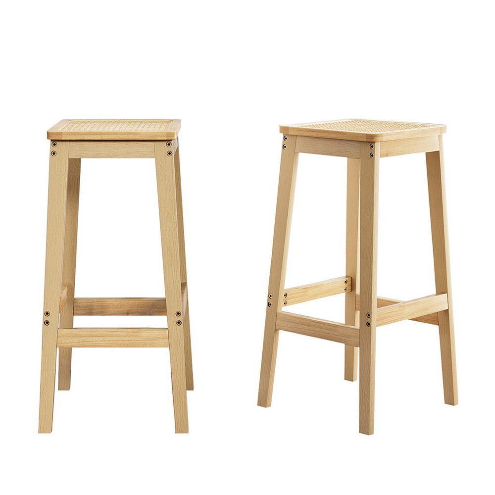 2x Bar Stools Rubber Wood Stool Counter Chair Rattan Barstools Kitchen - Furniture > Bar Stools & Chairs > Table & Bar Stools - Rivercity House & Home Co. (ABN 18 642 972 209) - Affordable Modern Furniture Australia