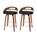 Set of 2 Low Back Swivel Bar Stools with PU Cushion - Black
