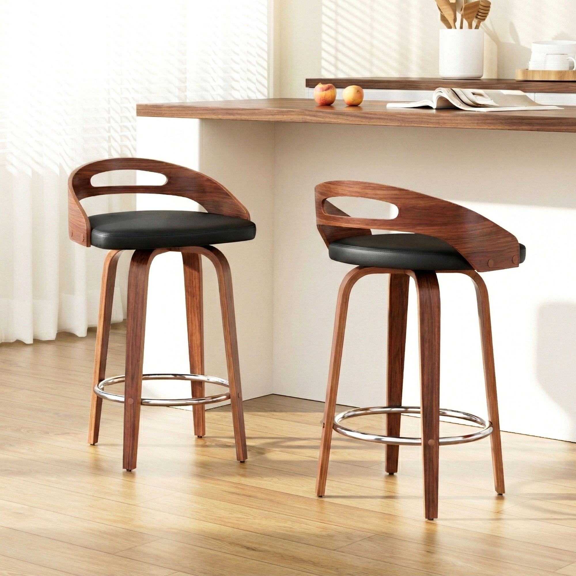 2x Bar Stools Swivel Dining Chairs Low Back Counter Seat PU Cushion - Furniture > Bar Stools & Chairs > Table & Bar Stools - Rivercity House & Home Co. (ABN 18 642 972 209) - Affordable Modern Furniture Australia