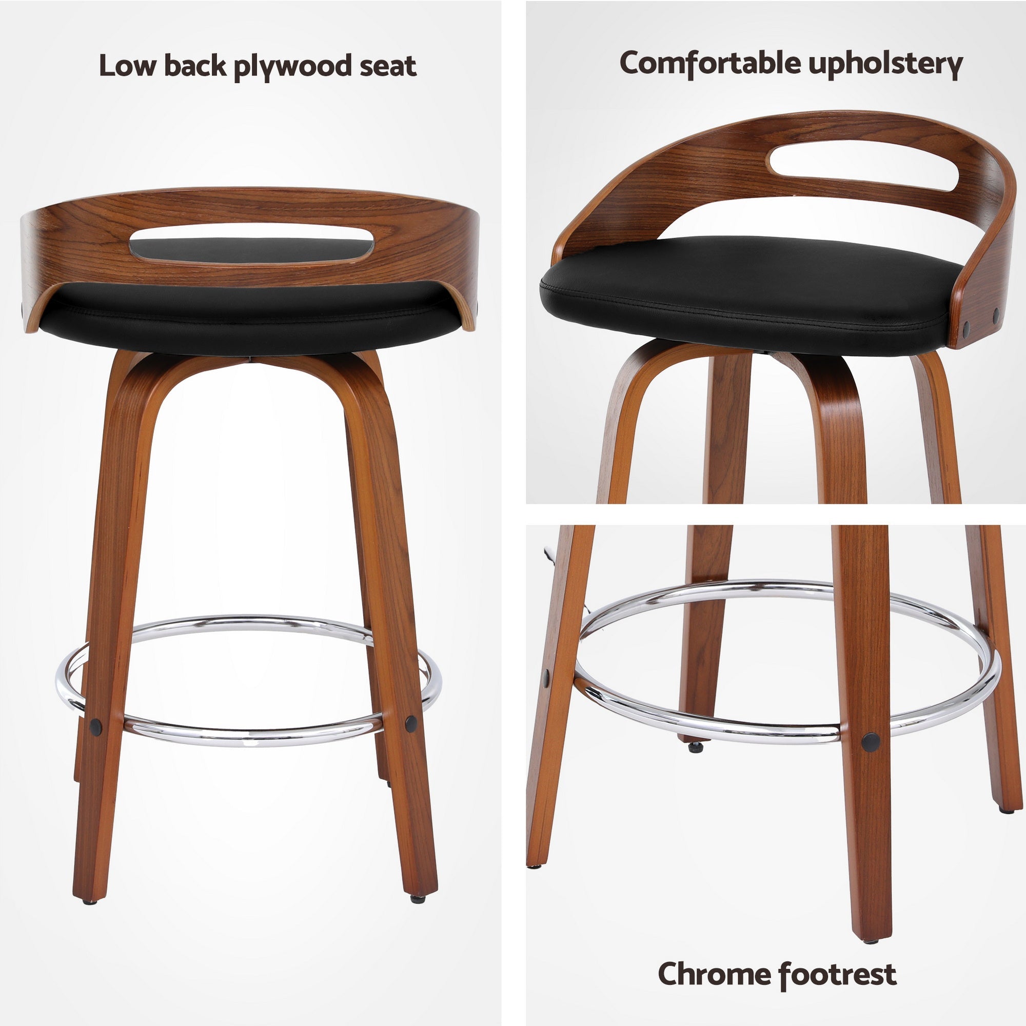 2x Bar Stools Swivel Dining Chairs Low Back Counter Seat PU Cushion - Furniture > Bar Stools & Chairs > Table & Bar Stools - Rivercity House & Home Co. (ABN 18 642 972 209) - Affordable Modern Furniture Australia