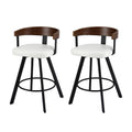 Set of 2 Swivel Bar Stools with Bentwood Back & Metal Legs PU Seat - White