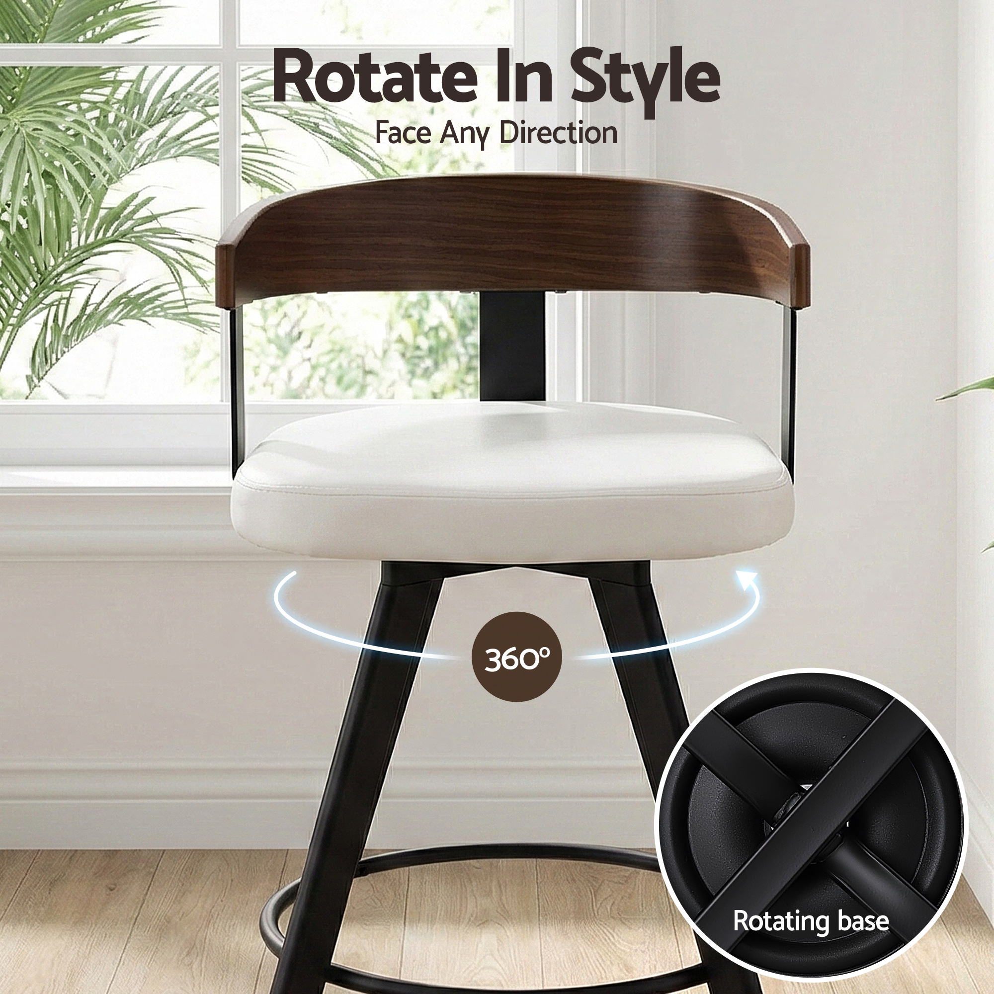 2x Bar Stools Swivel Kitchen Chairs Metal Legs Bentwood Counter White PU - Furniture > Bar Stools & Chairs > Table & Bar Stools - Rivercity House & Home Co. (ABN 18 642 972 209) - Affordable Modern Furniture Australia