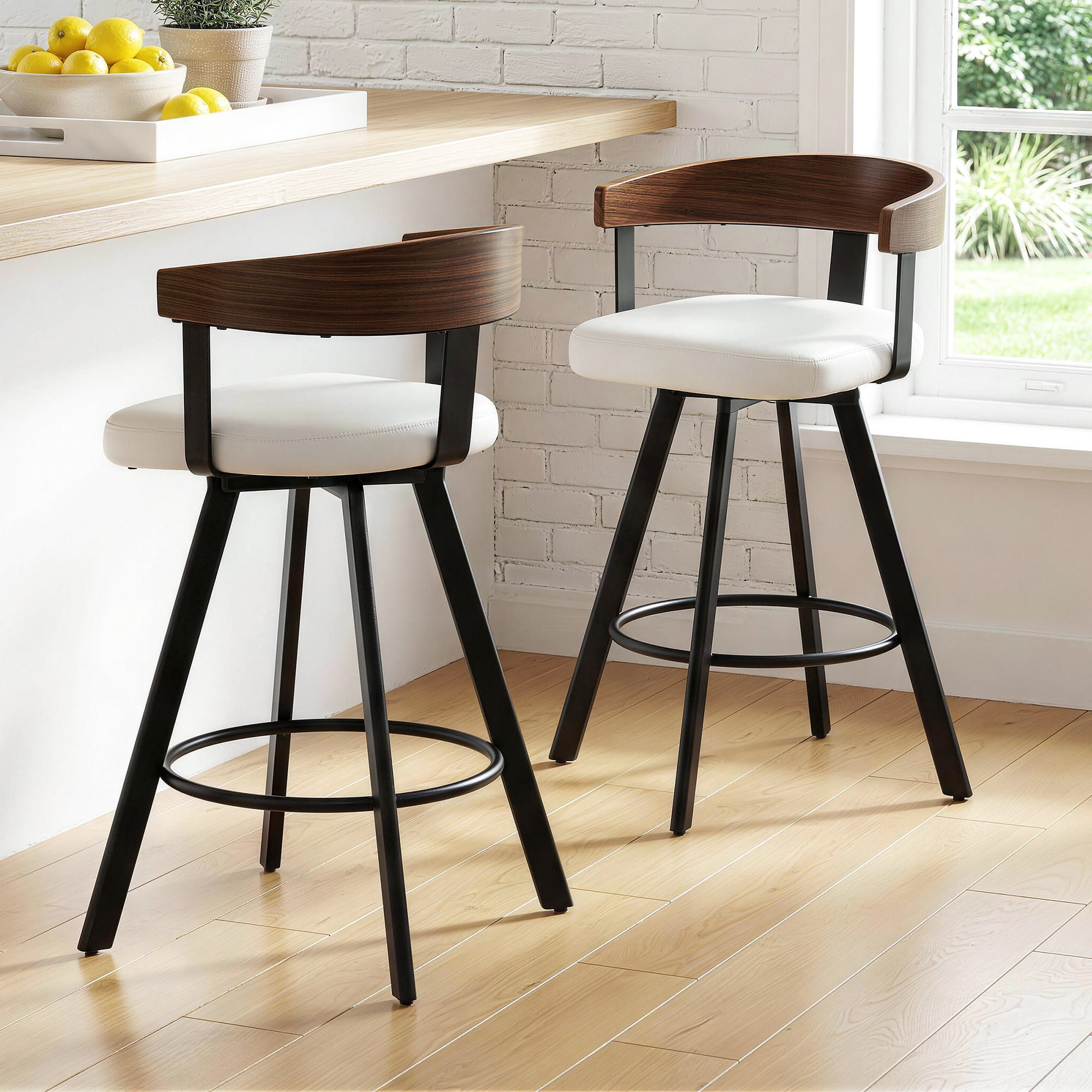 2x Bar Stools Swivel Kitchen Chairs Metal Legs Bentwood Counter White PU - Furniture > Bar Stools & Chairs > Table & Bar Stools - Rivercity House & Home Co. (ABN 18 642 972 209) - Affordable Modern Furniture Australia