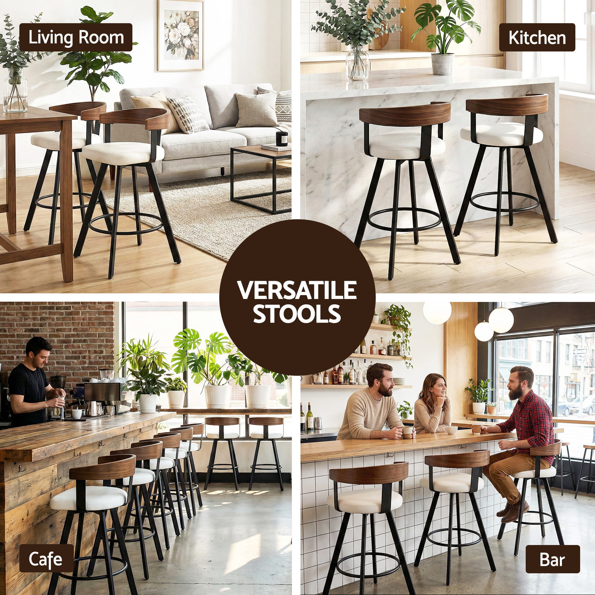 2x Bar Stools Swivel Kitchen Chairs Metal Legs Bentwood Counter White PU - Furniture > Bar Stools & Chairs > Table & Bar Stools - Rivercity House & Home Co. (ABN 18 642 972 209) - Affordable Modern Furniture Australia