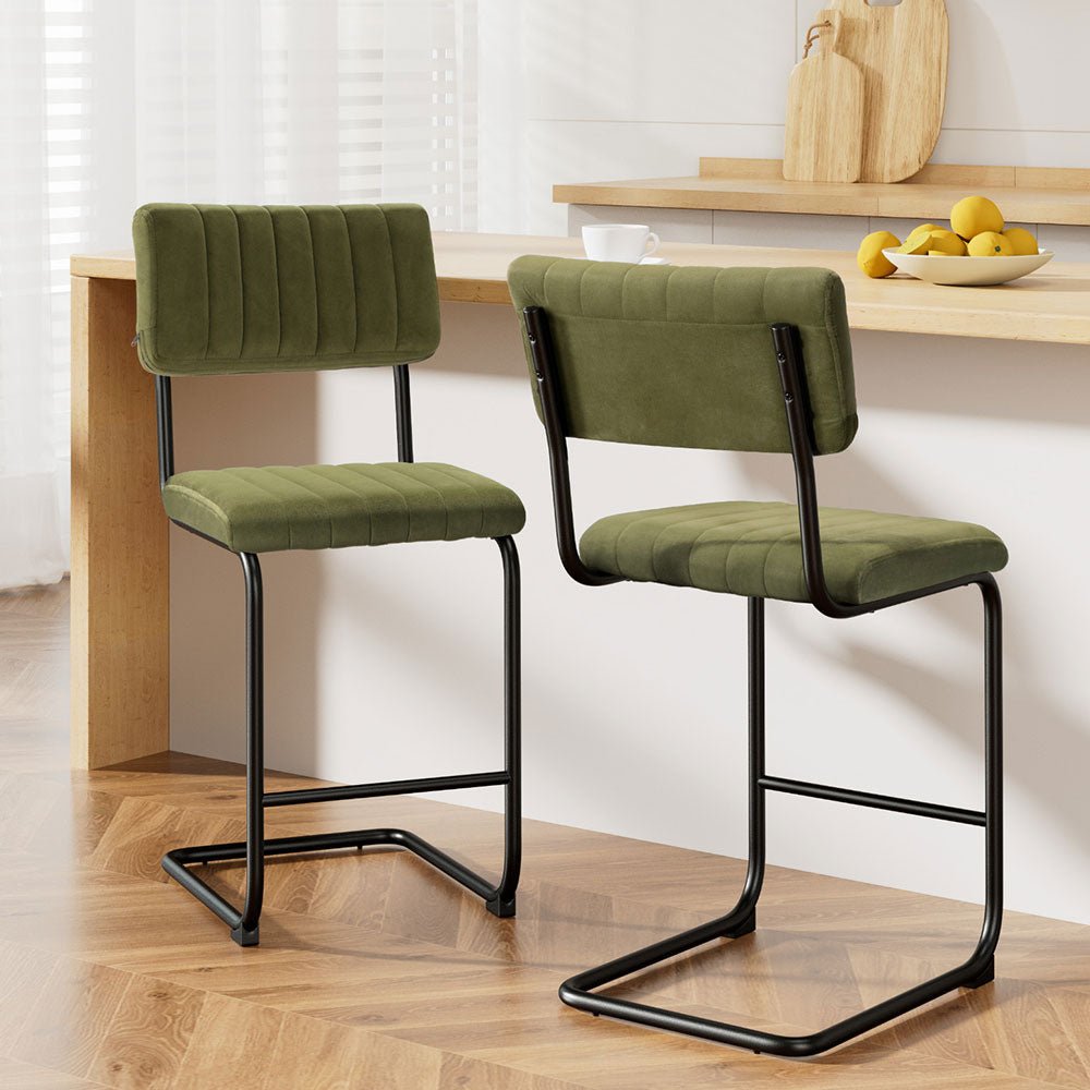 2x Bar Stools Velvet Chairs Green - Furniture > Bar Stools & Chairs - Rivercity House & Home Co. (ABN 18 642 972 209) - Affordable Modern Furniture Australia
