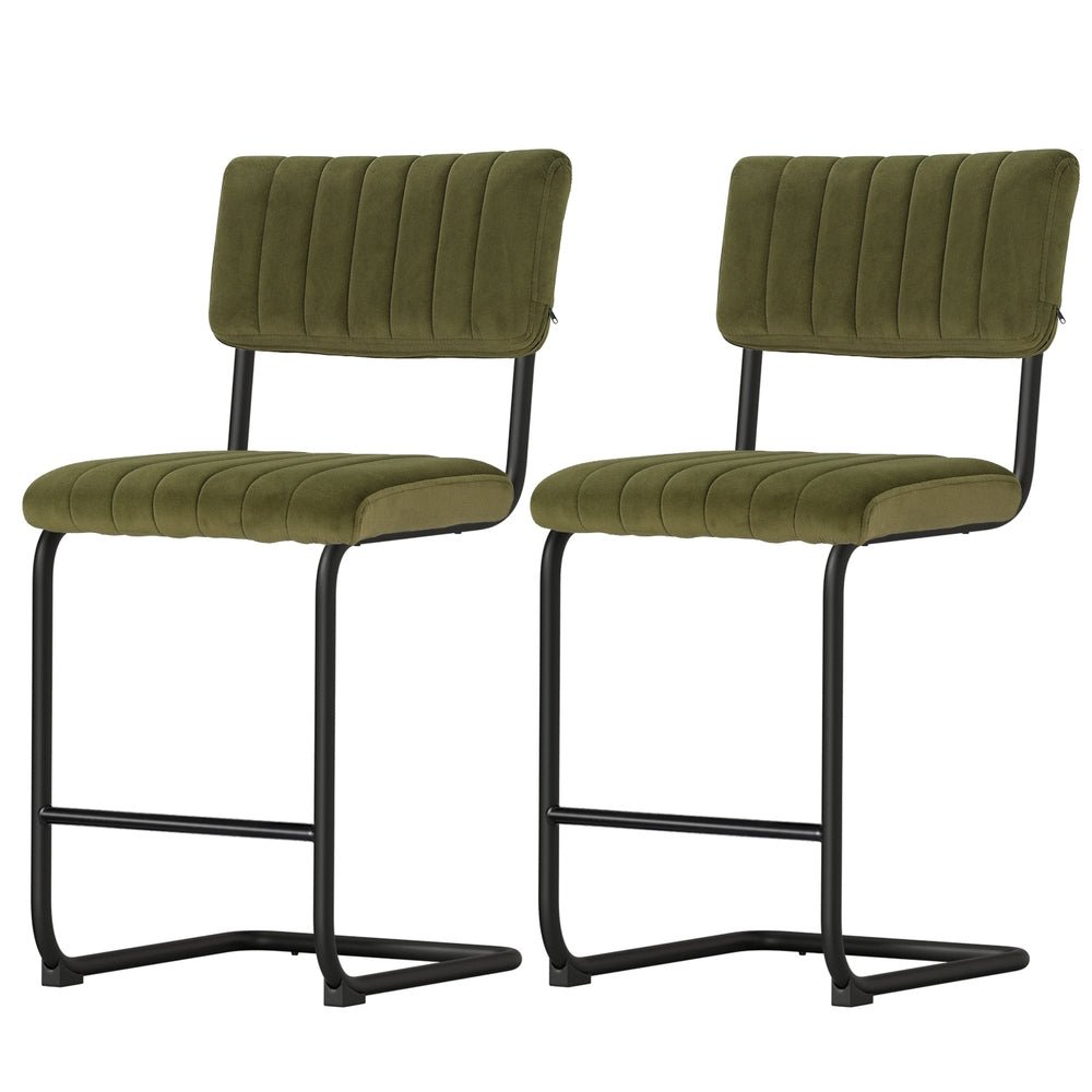 2x Bar Stools Velvet Chairs Green - Furniture > Bar Stools & Chairs - Rivercity House & Home Co. (ABN 18 642 972 209) - Affordable Modern Furniture Australia