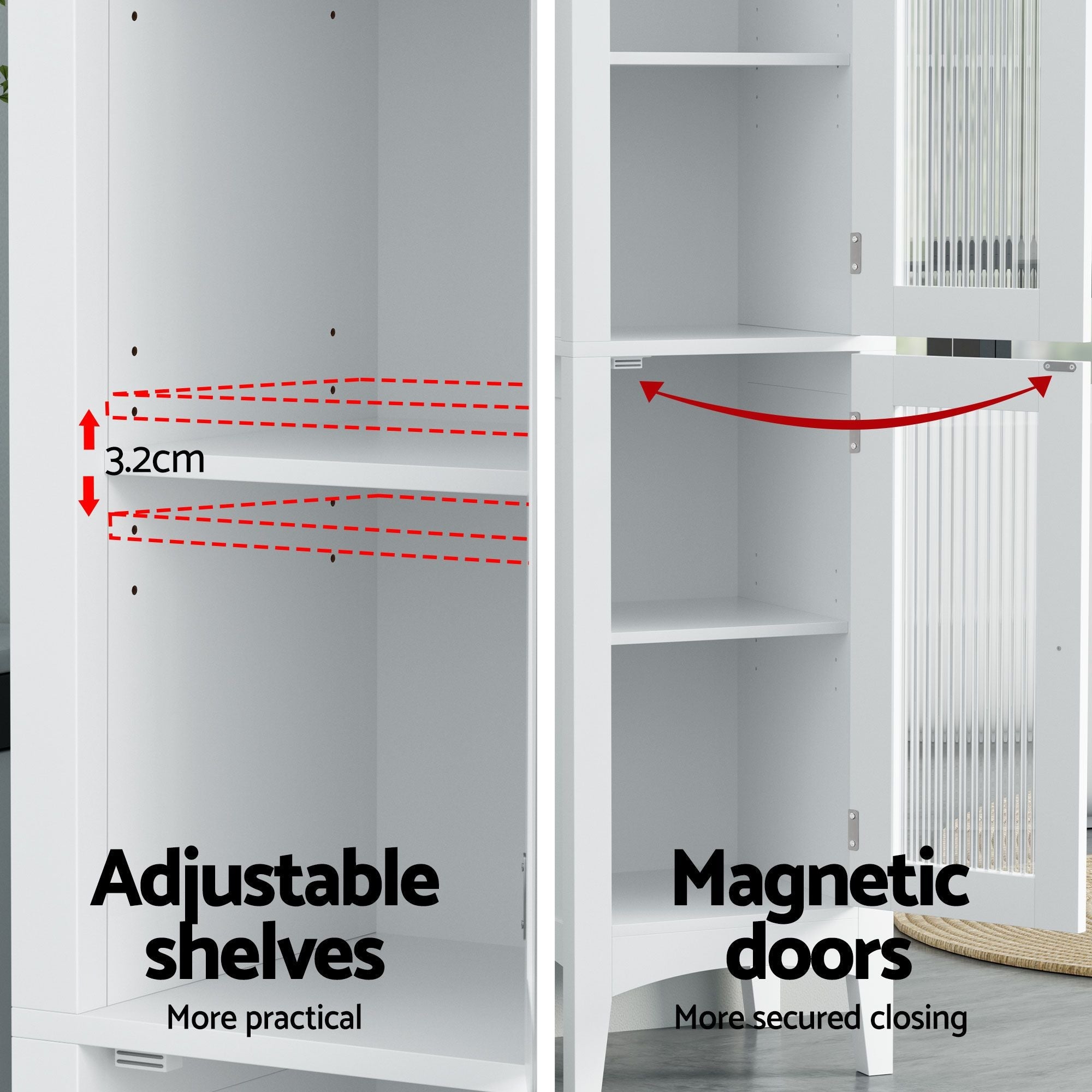2X Bathroom Storage Cabinet 160cm Tall Slim Floor Cupboard Toilet Glass Door White - Furniture > Bathroom > Bathroom Cabinets, Cupboards & Storage - Rivercity House & Home Co. (ABN 18 642 972 209) - Affordable Modern Furniture Australia