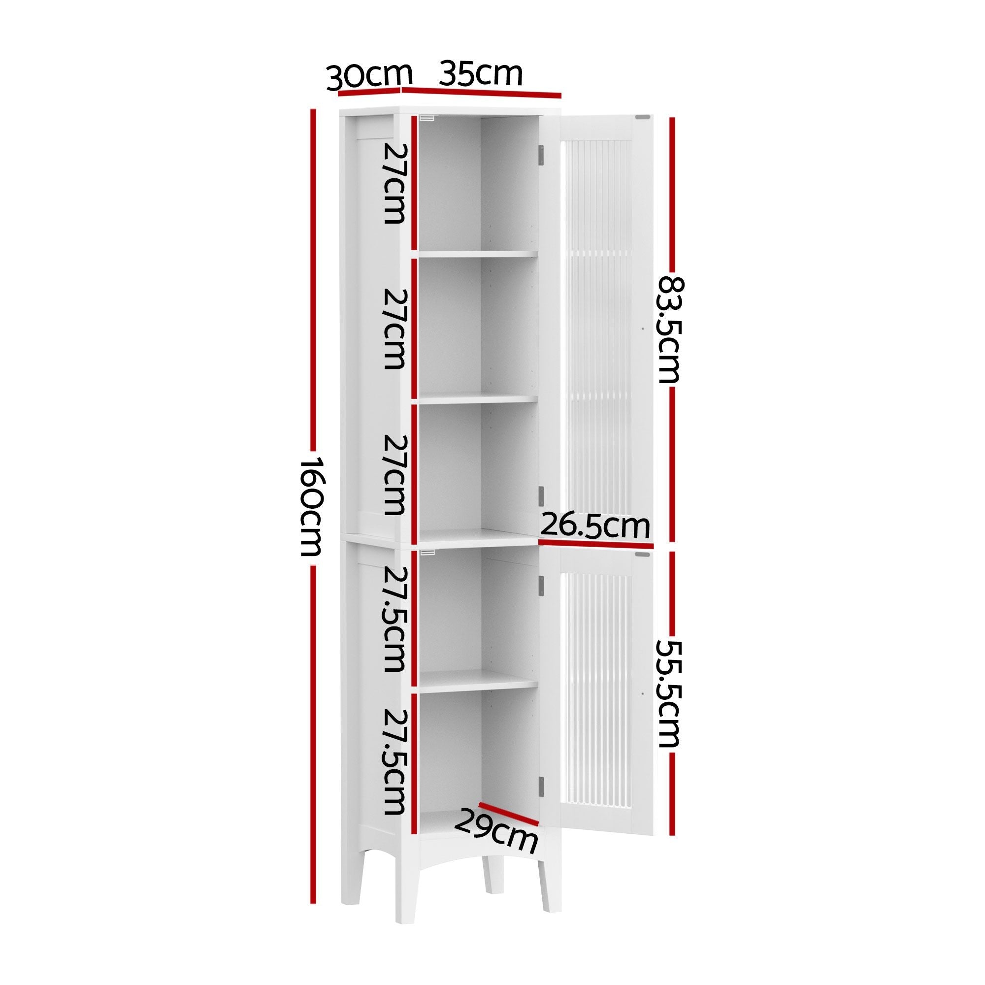 2X Bathroom Storage Cabinet 160cm Tall Slim Floor Cupboard Toilet Glass Door White - Furniture > Bathroom > Bathroom Cabinets, Cupboards & Storage - Rivercity House & Home Co. (ABN 18 642 972 209) - Affordable Modern Furniture Australia