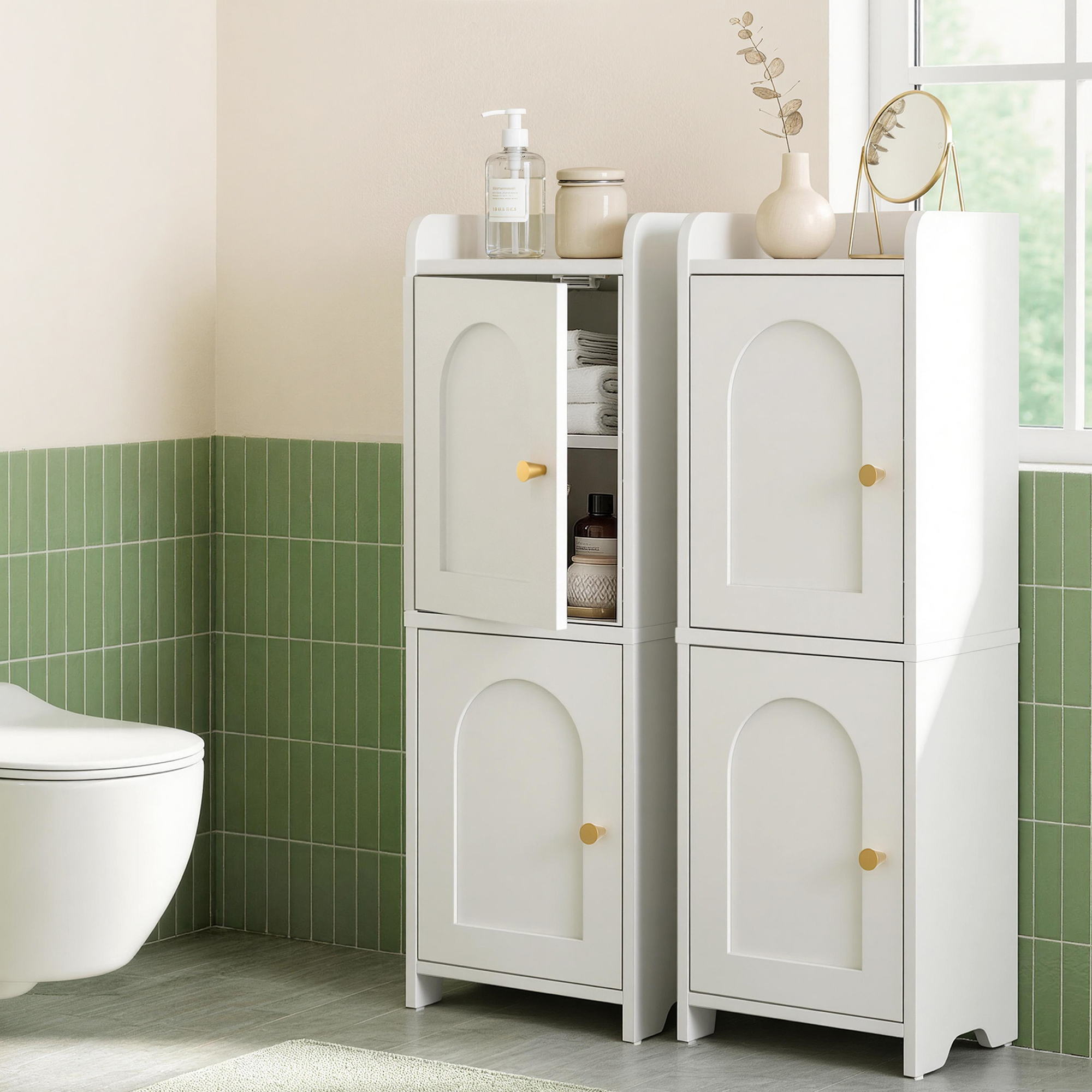 2x Bathroom Storage Cabinet 2 - Tier Slim Toilet Organizer Adjustable White - Furniture > Bathroom > Bathroom Cabinets, Cupboards & Storage - Rivercity House & Home Co. (ABN 18 642 972 209) - Affordable Modern Furniture Australia