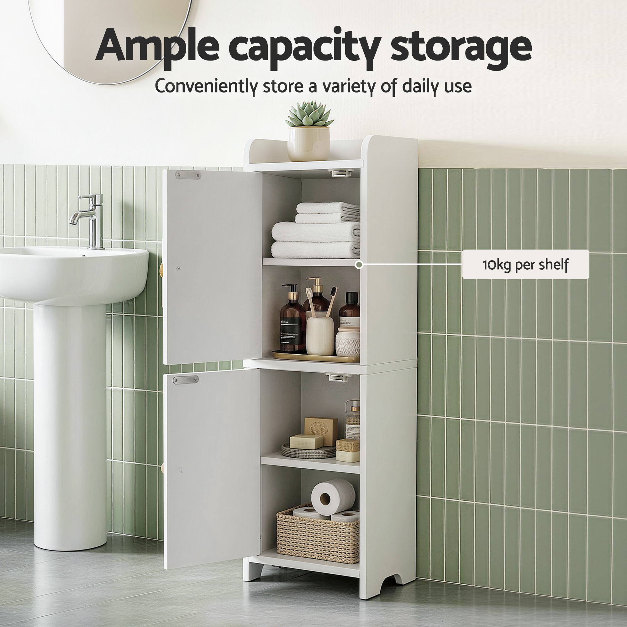 2x Bathroom Storage Cabinet 2 - Tier Slim Toilet Organizer Adjustable White - Furniture > Bathroom > Bathroom Cabinets, Cupboards & Storage - Rivercity House & Home Co. (ABN 18 642 972 209) - Affordable Modern Furniture Australia