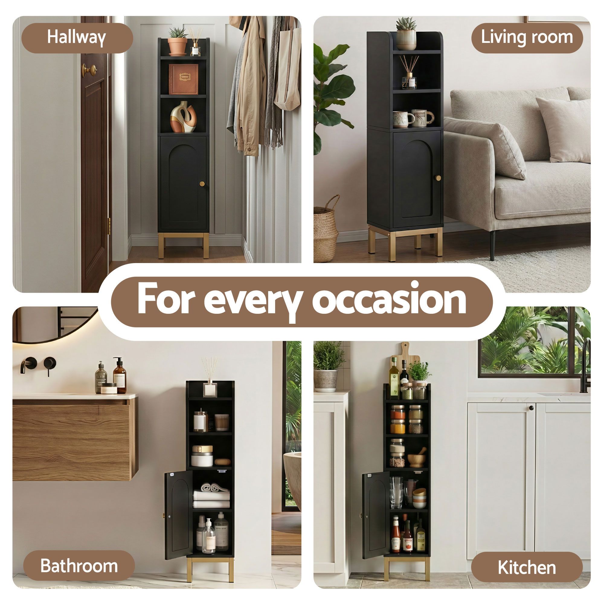 2X Bathroom Storage Cabinet Floor Organizer Toilet Corner Adjustable Black - Furniture > Bathroom > Bathroom Cabinets, Cupboards & Storage - Rivercity House & Home Co. (ABN 18 642 972 209) - Affordable Modern Furniture Australia