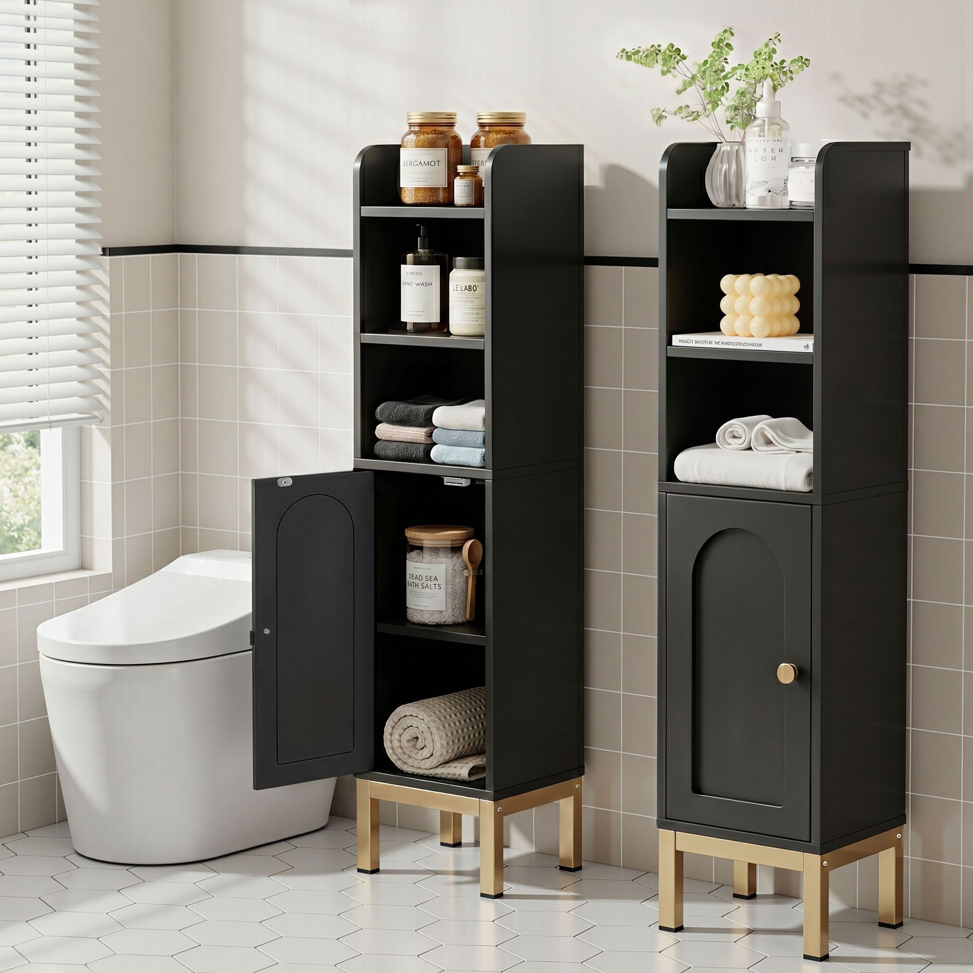 2X Bathroom Storage Cabinet Floor Organizer Toilet Corner Adjustable Black - Furniture > Bathroom > Bathroom Cabinets, Cupboards & Storage - Rivercity House & Home Co. (ABN 18 642 972 209) - Affordable Modern Furniture Australia
