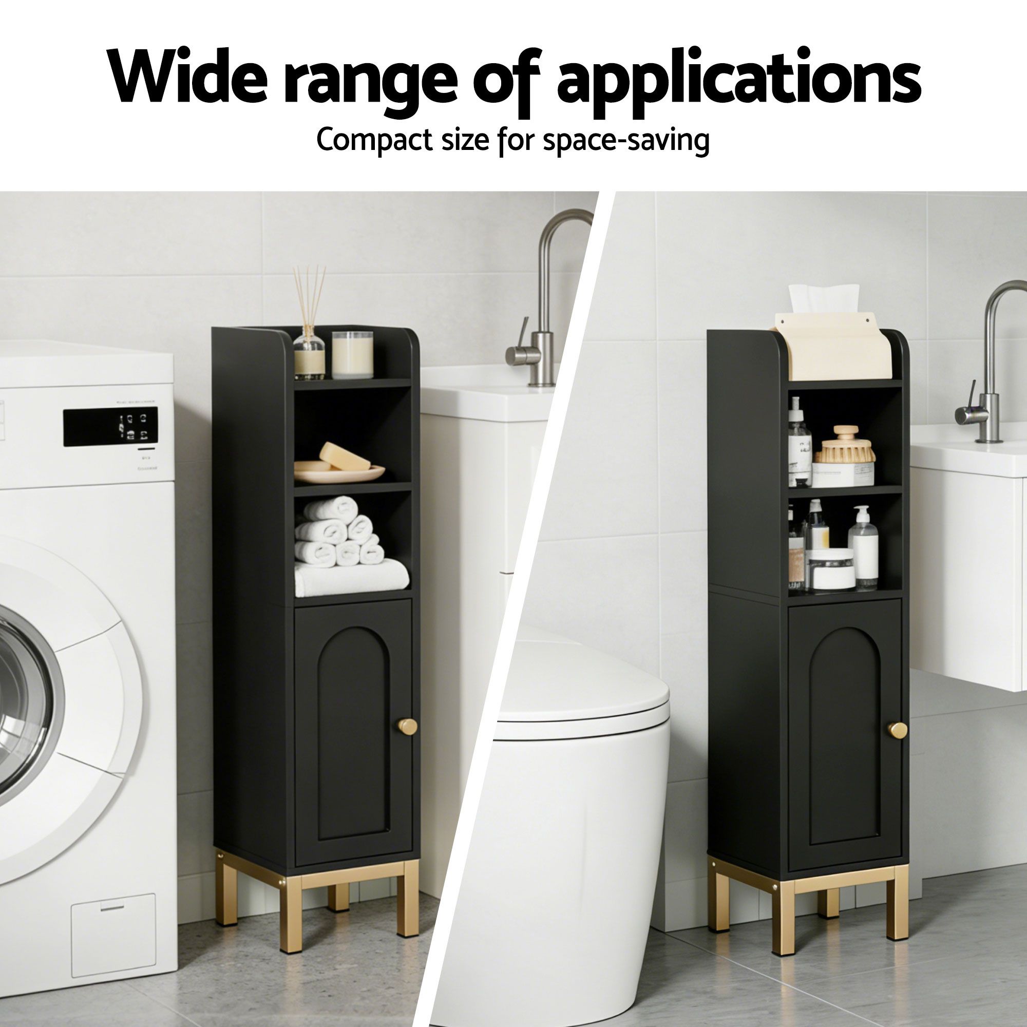 2X Bathroom Storage Cabinet Floor Organizer Toilet Corner Adjustable Black - Furniture > Bathroom > Bathroom Cabinets, Cupboards & Storage - Rivercity House & Home Co. (ABN 18 642 972 209) - Affordable Modern Furniture Australia