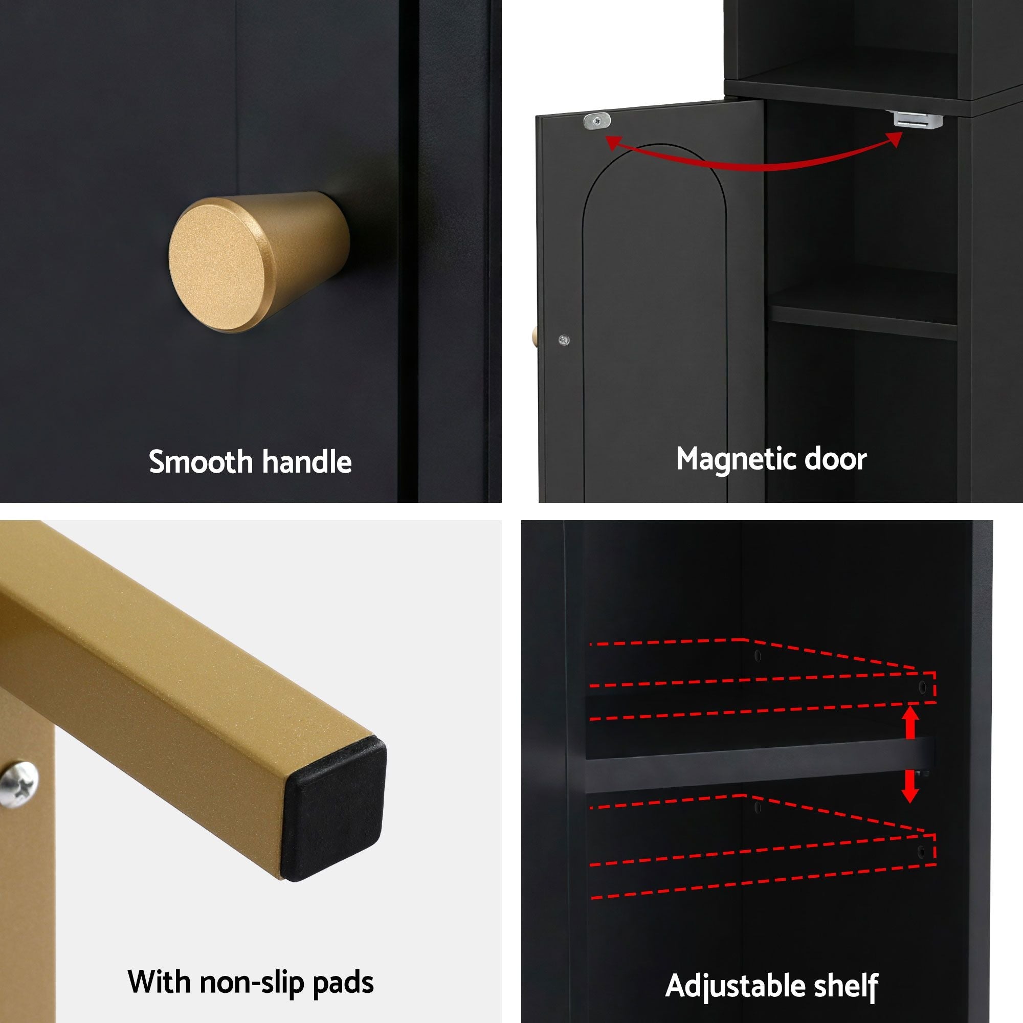 2X Bathroom Storage Cabinet Floor Organizer Toilet Corner Adjustable Black - Furniture > Bathroom > Bathroom Cabinets, Cupboards & Storage - Rivercity House & Home Co. (ABN 18 642 972 209) - Affordable Modern Furniture Australia