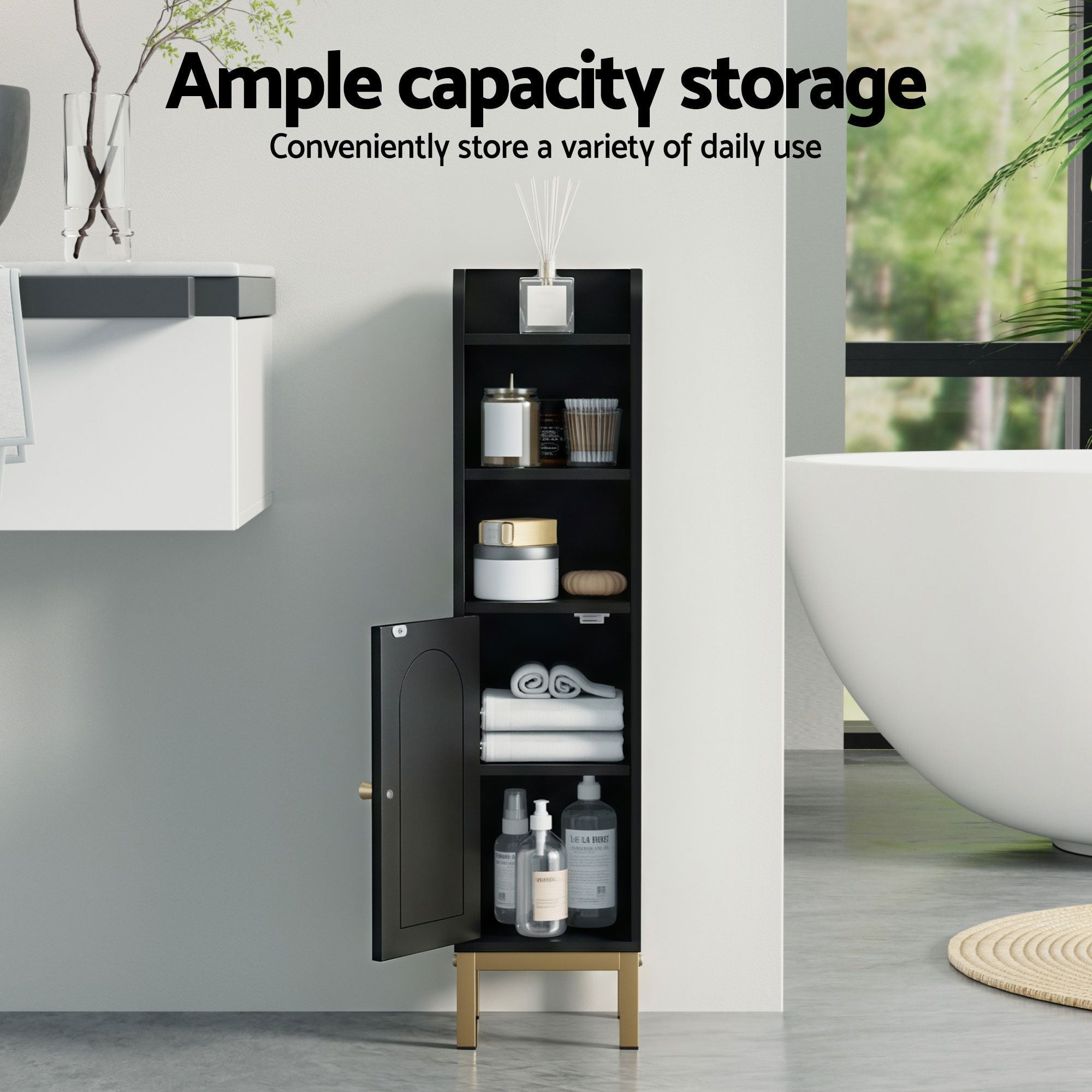 2X Bathroom Storage Cabinet Floor Organizer Toilet Corner Adjustable Black - Furniture > Bathroom > Bathroom Cabinets, Cupboards & Storage - Rivercity House & Home Co. (ABN 18 642 972 209) - Affordable Modern Furniture Australia