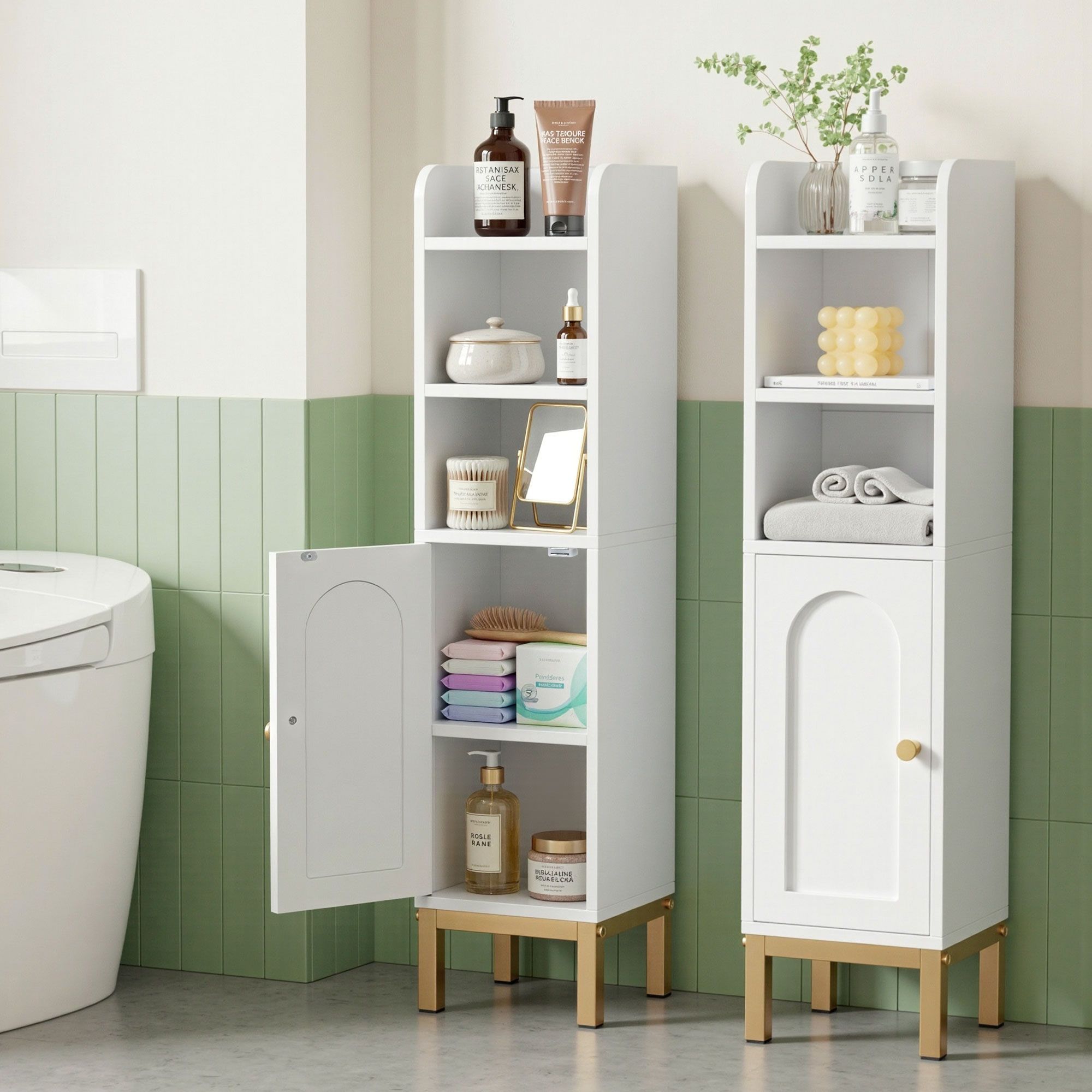 2X Bathroom Storage Cabinet Floor Organizer Toilet Corner Adjustable Shelf with Door White - Furniture > Bathroom > Bathroom Cabinets, Cupboards & Storage - Rivercity House & Home Co. (ABN 18 642 972 209) - Affordable Modern Furniture Australia